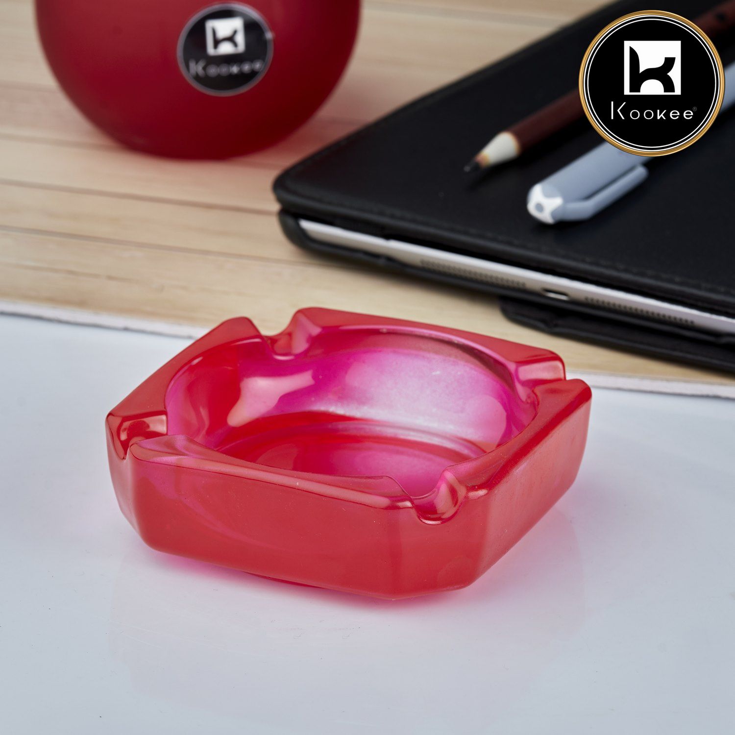Kookee Glass Ashtrays, Red, ART10750