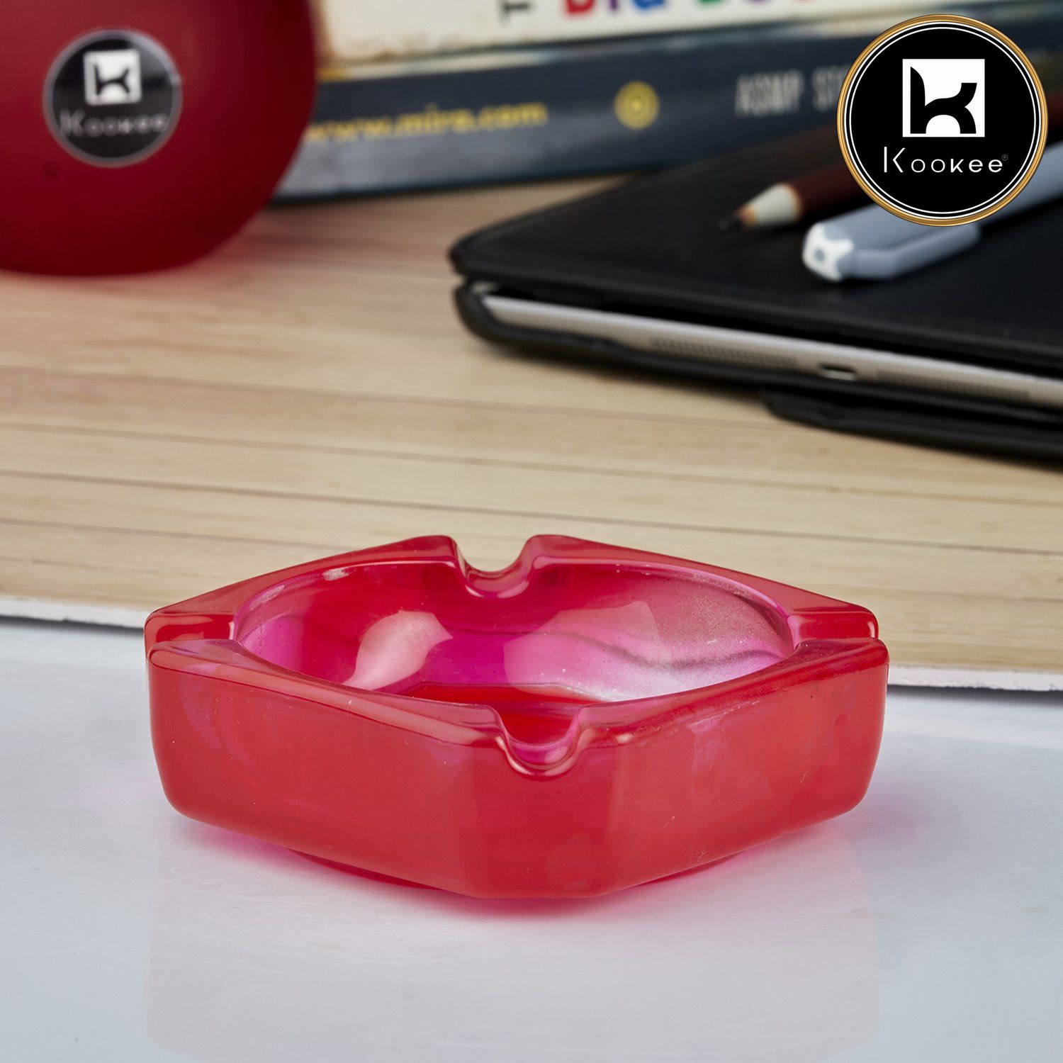 Kookee Glass Ashtrays, Red, ART10750