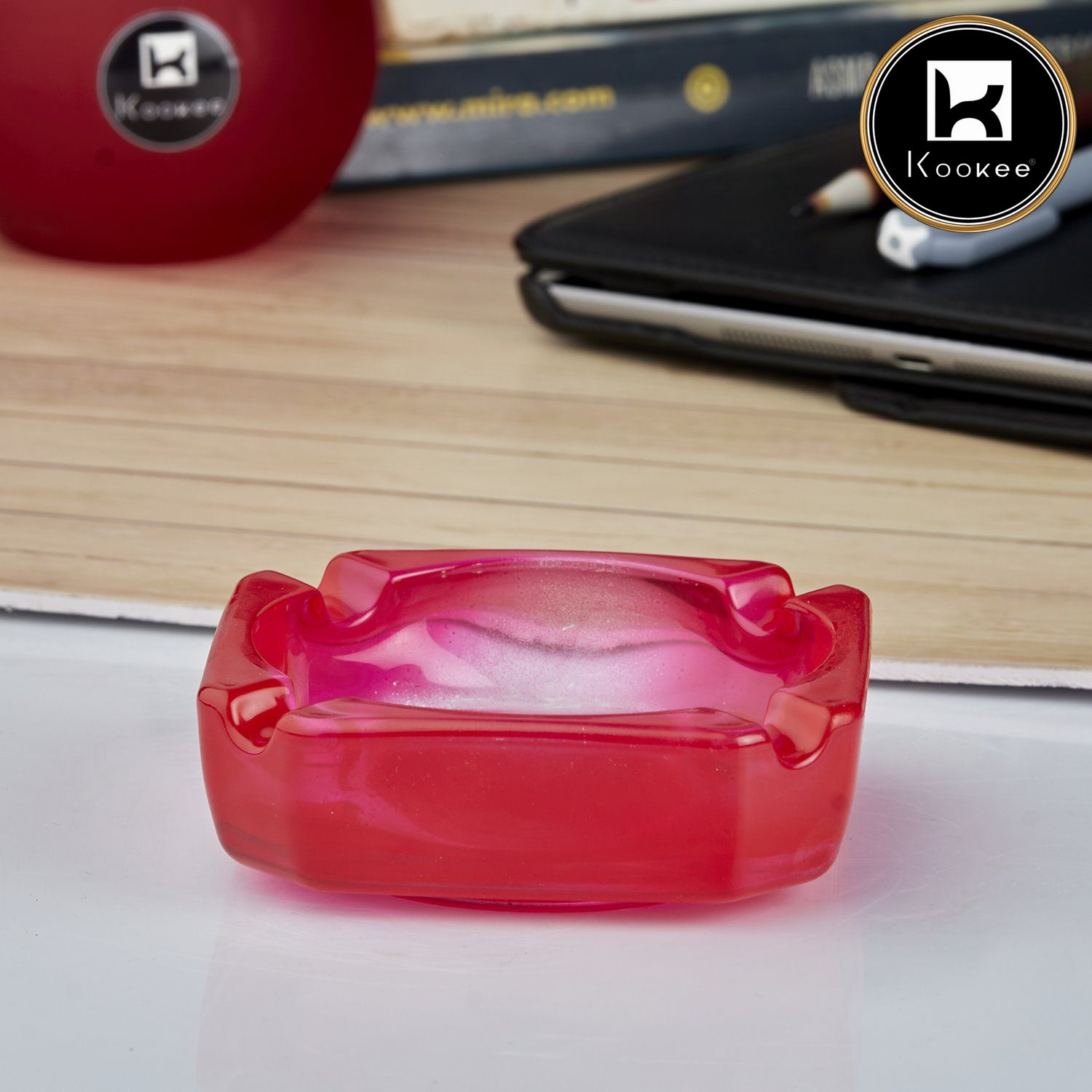Kookee Glass Ashtrays, Red, ART10750