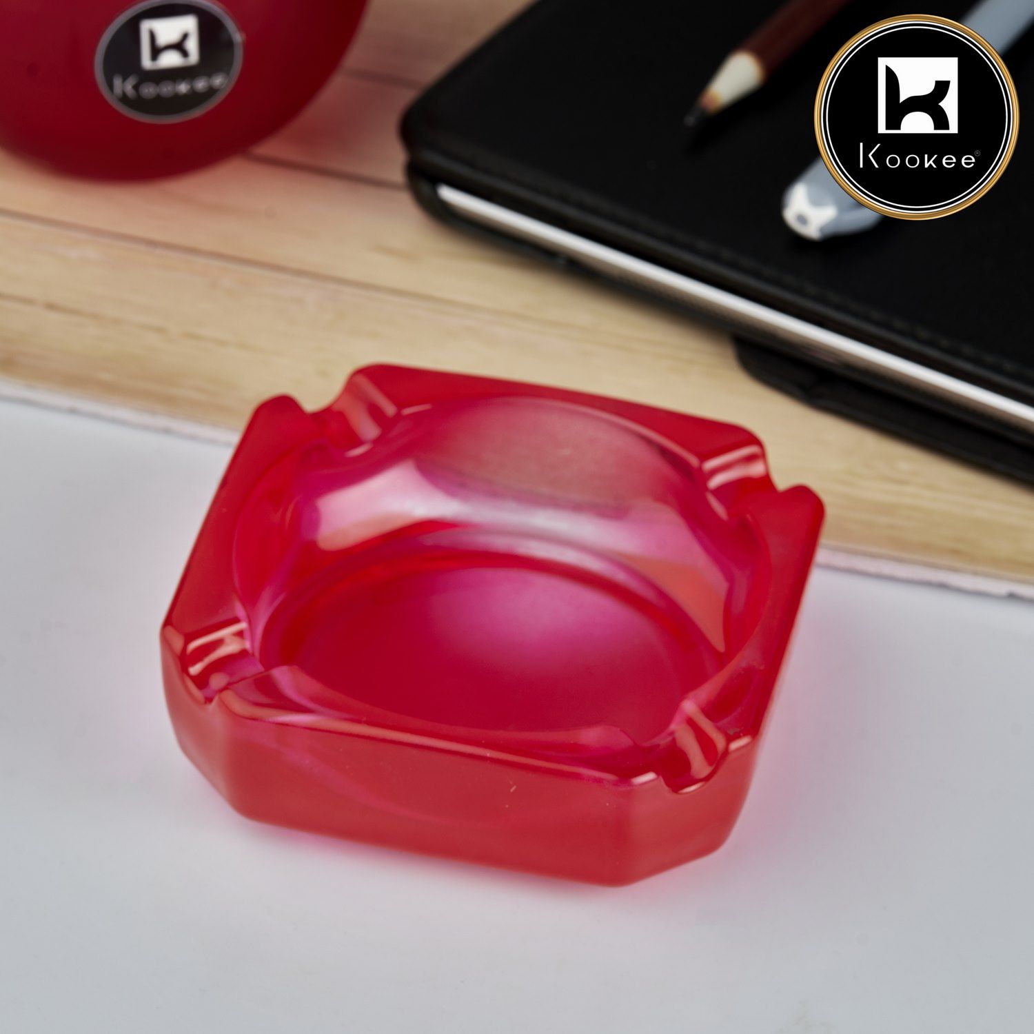 Kookee Glass Ashtrays, Red, ART10750