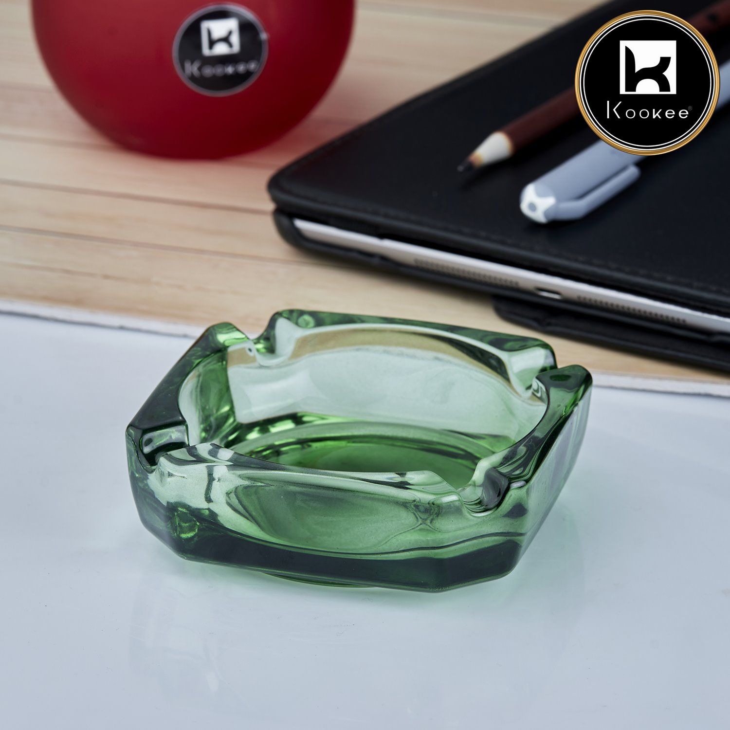 Kookee Glass Ashtrays, Green, ART10753