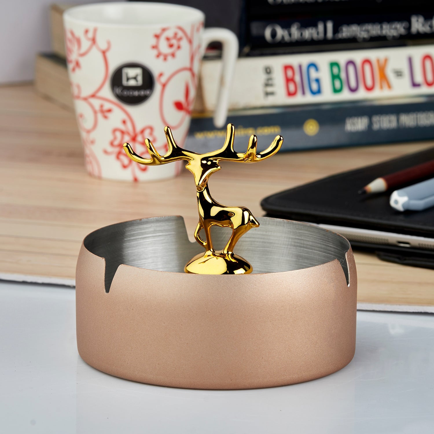 Stainless Steel Home Ash Tray Set for Cigarettes, X-Large, Biege (10754)