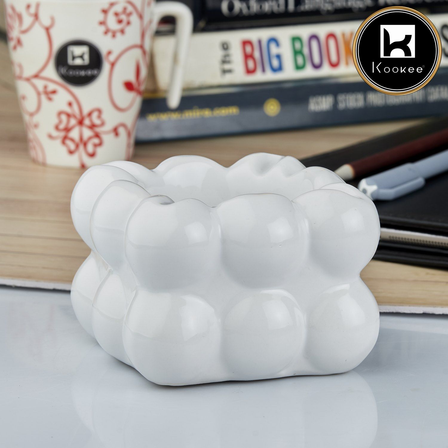 Kookee Ceramic Ashtrays, White, ART10760