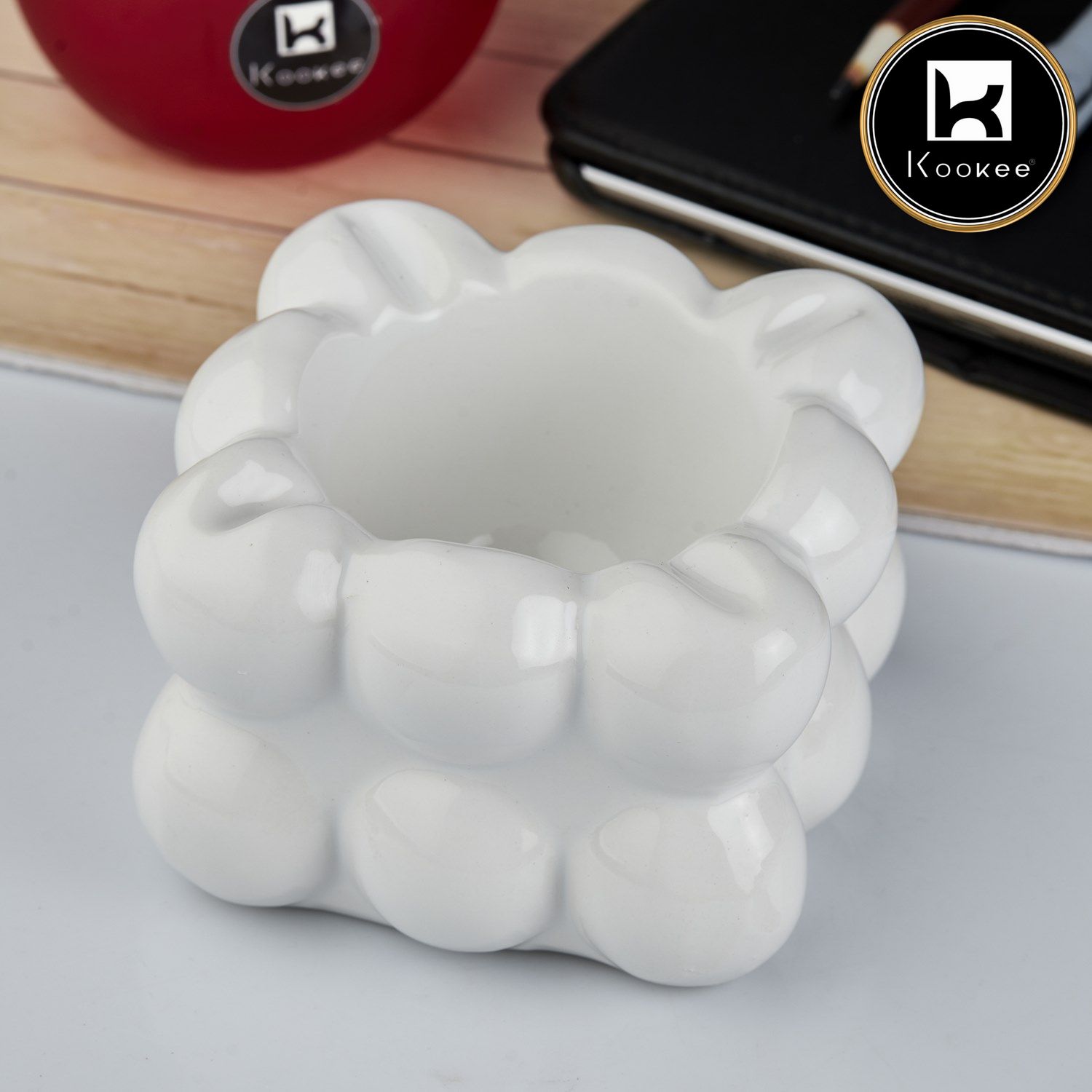 Kookee Ceramic Ashtrays, White, ART10760