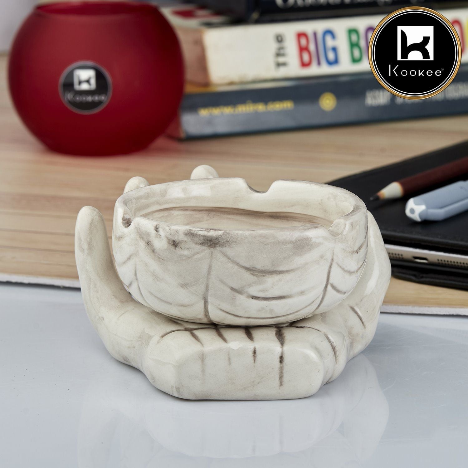 Kookee Ceramic Ashtrays, White, ART10762
