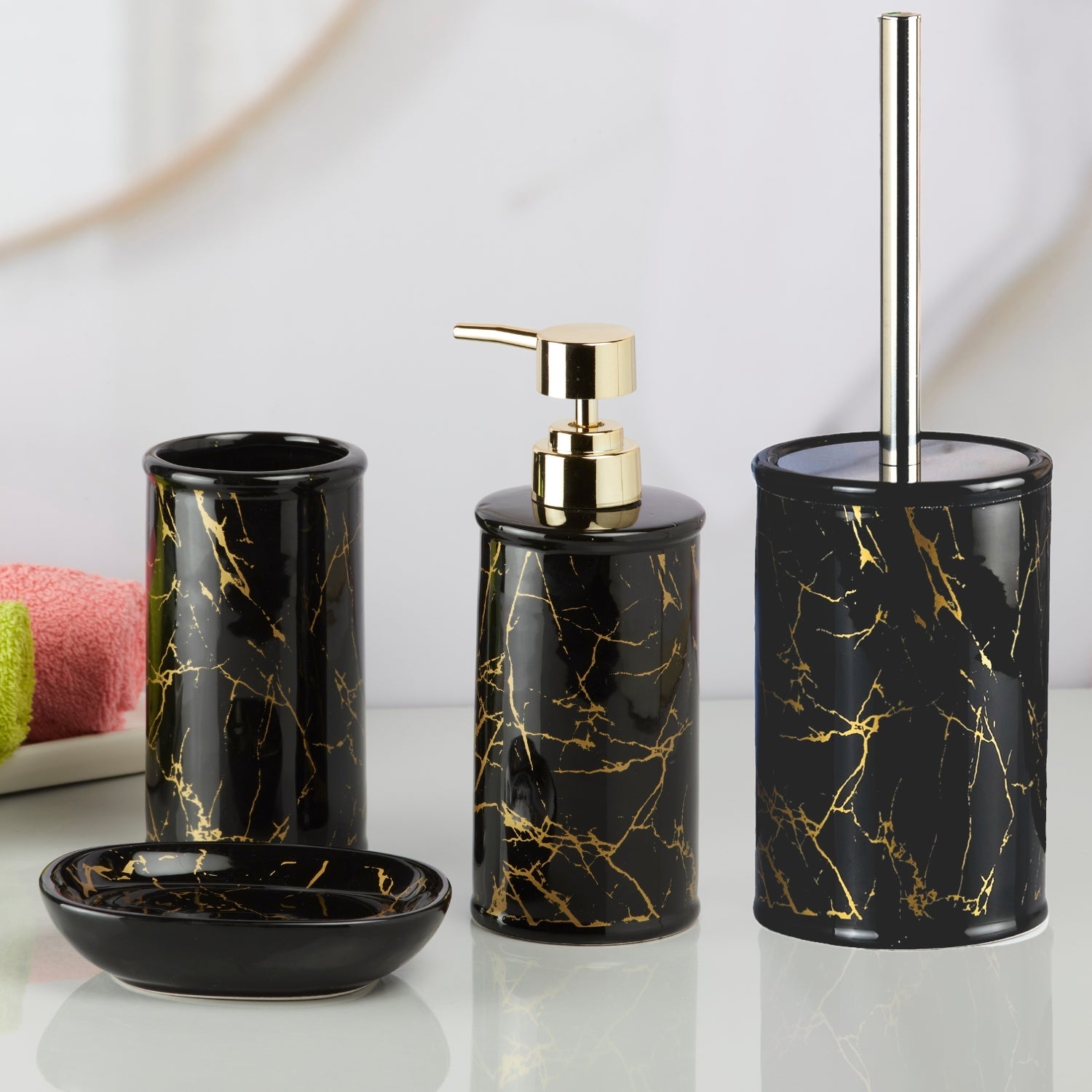 Ceramic Bathroom Set of 5 with Soap Dispenser (11053)