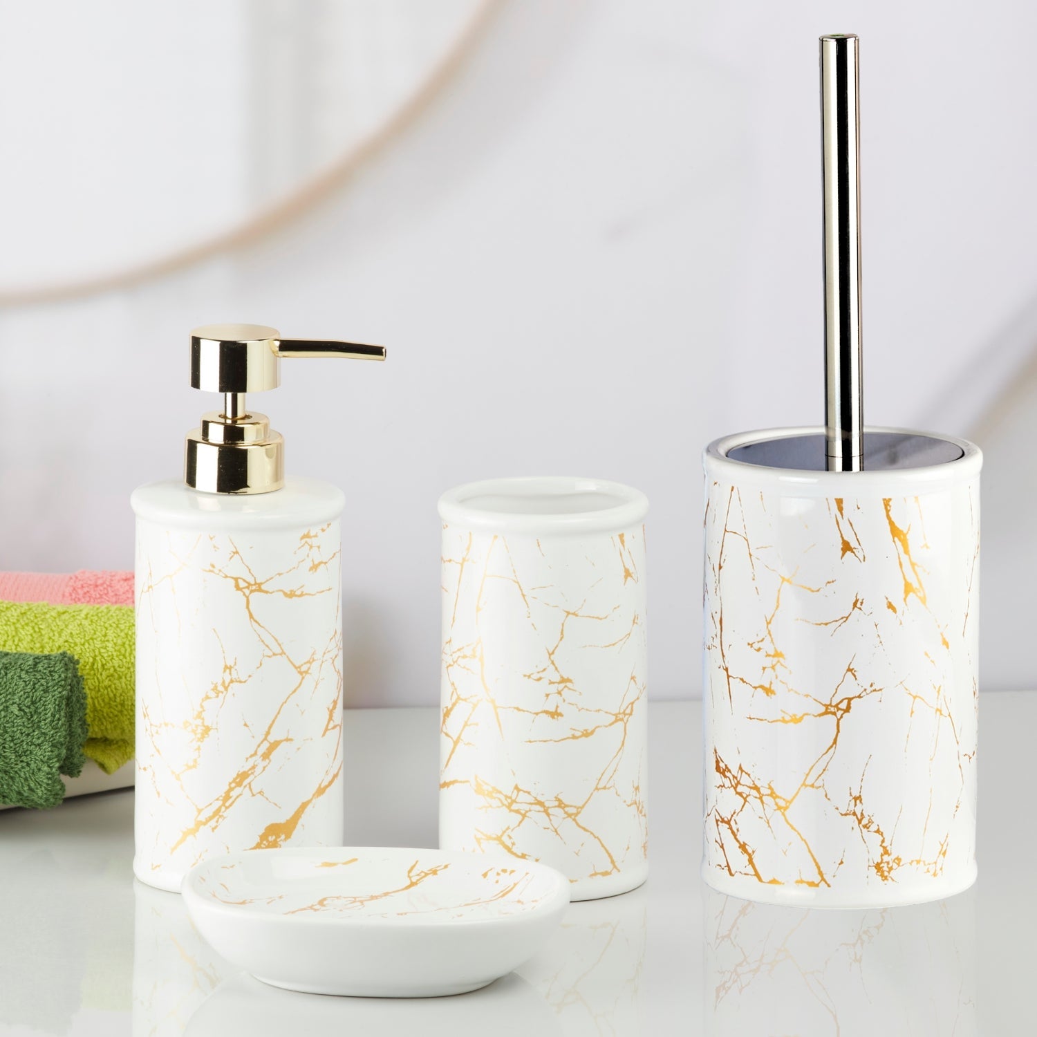 Ceramic Bathroom Set of 5 with Soap Dispenser (11053)
