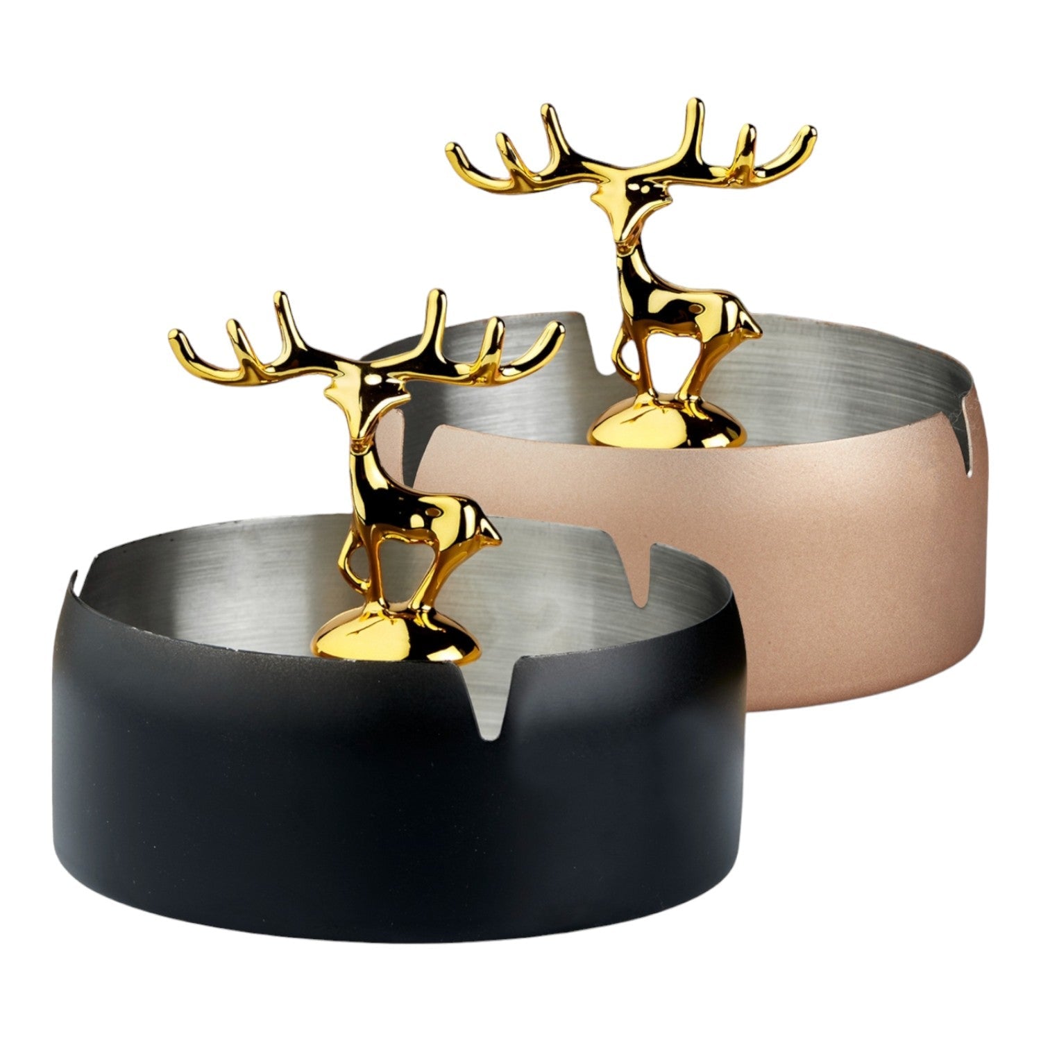 Stainless Steel Home Ash Tray Set for Cigarettes, X-Large, Set of 2, Black/Beige (11062)