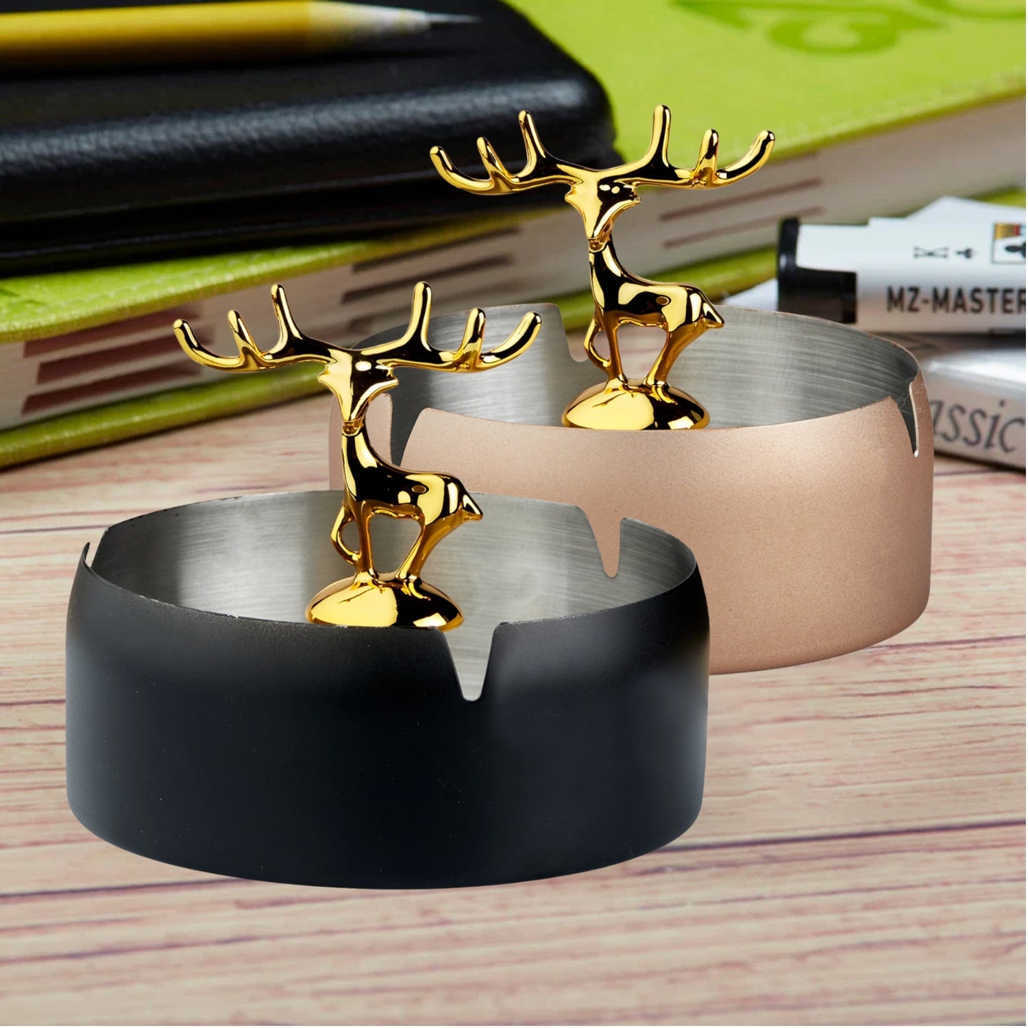 Stainless Steel Home Ash Tray Set for Cigarettes, X-Large, Biege (10754)