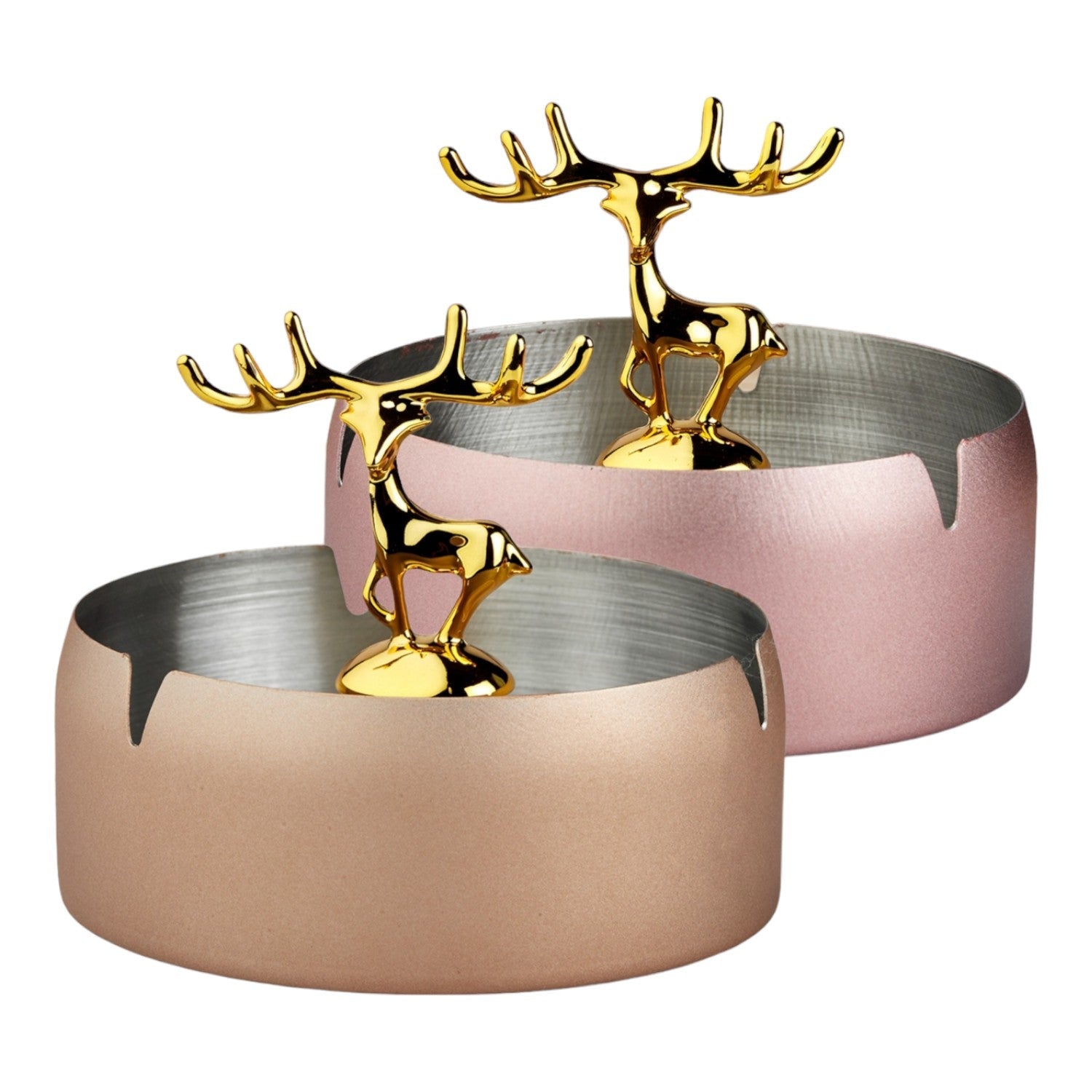 Stainless Steel Home Ash Tray Set for Cigarettes, X-Large, Set of 2, Pink/Beige (11063)