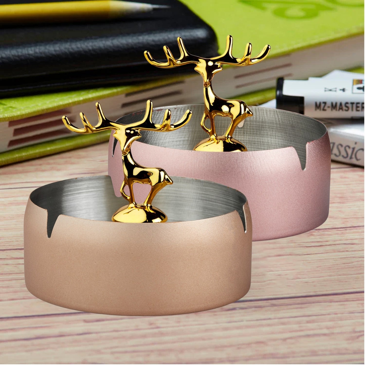 Stainless Steel Home Ash Tray Set for Cigarettes, X-Large, Biege (10754)