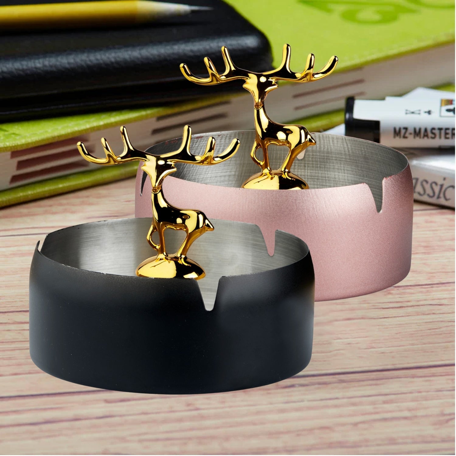 Stainless Steel Home Ash Tray Set for Cigarettes, X-Large, Biege (10754)