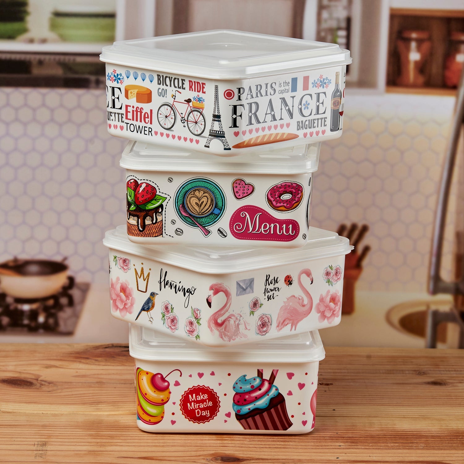 Plastic Airtight Container with Lid, Set of 4, Square (6217)