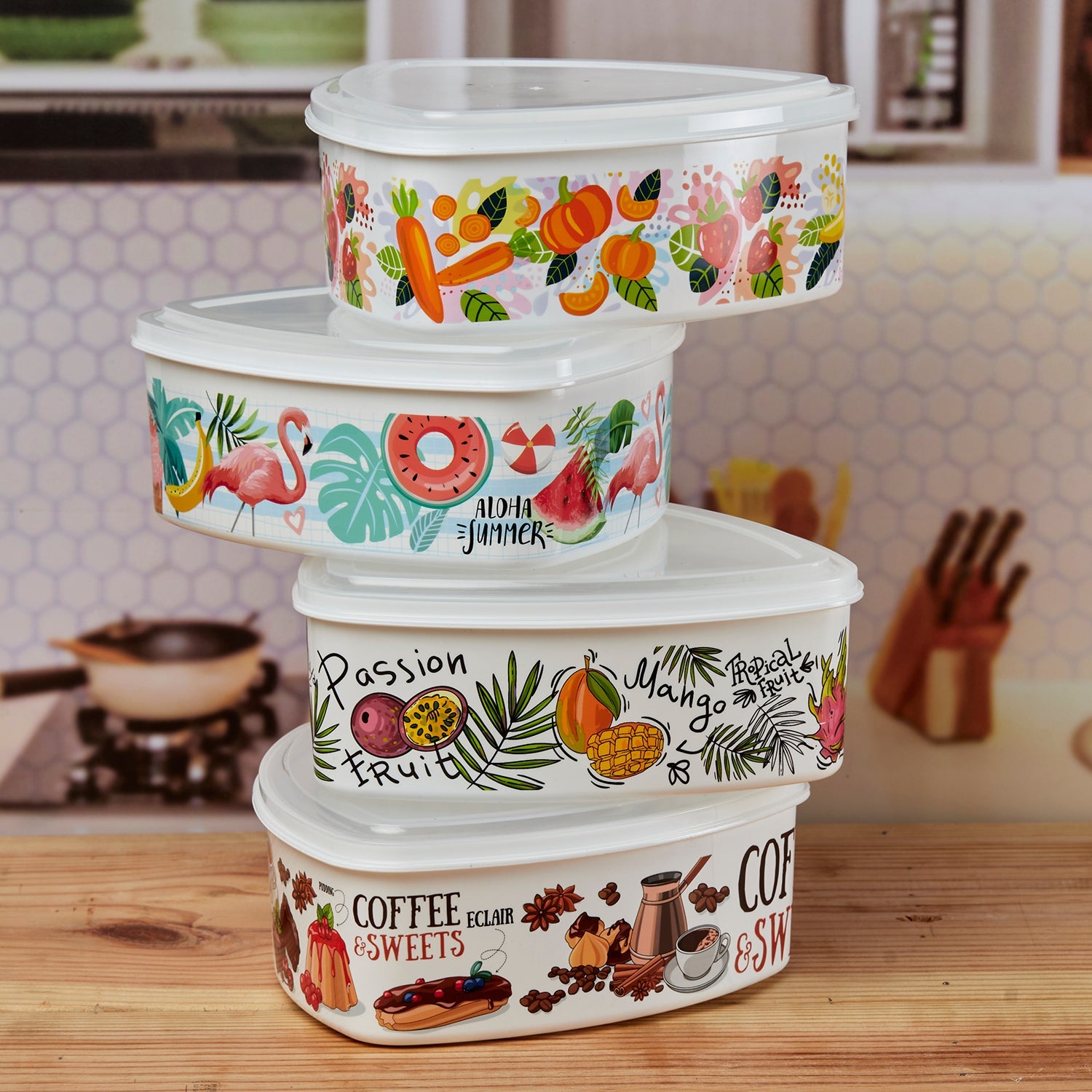 Plastic Airtight Container with Lid, Set of 3, Triangle (10694)