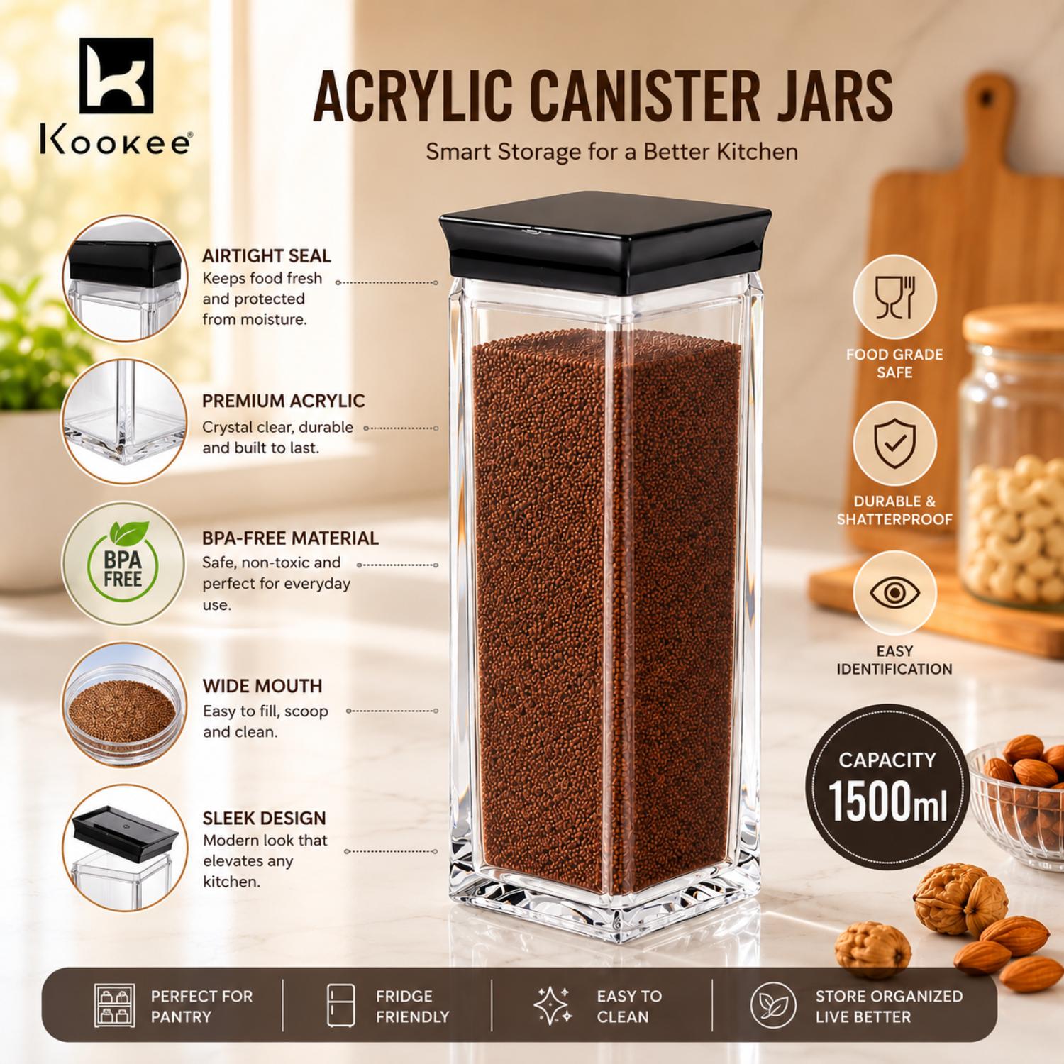 Kookee Canister Jars (Acrylic), Black, ART11083