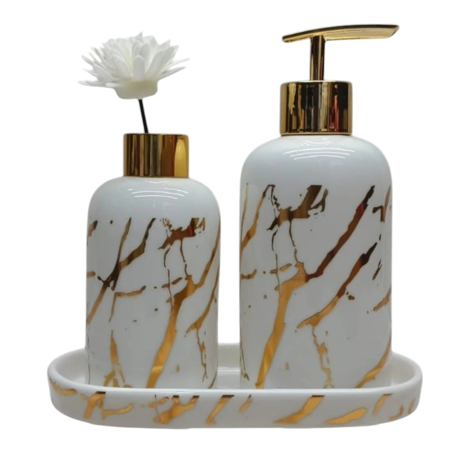 Ceramic Bathroom Accessories Set of 3 with Soap Dispenser (11095)