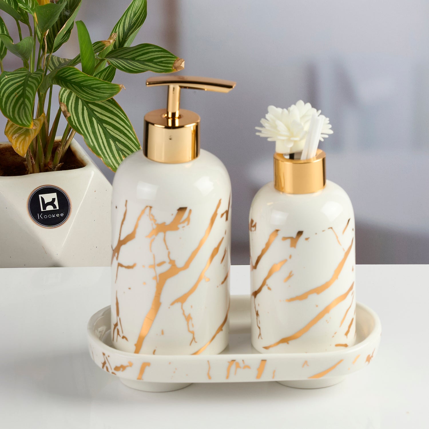 Ceramic Bathroom Accessories Set of 3 with Soap Dispenser (11095)