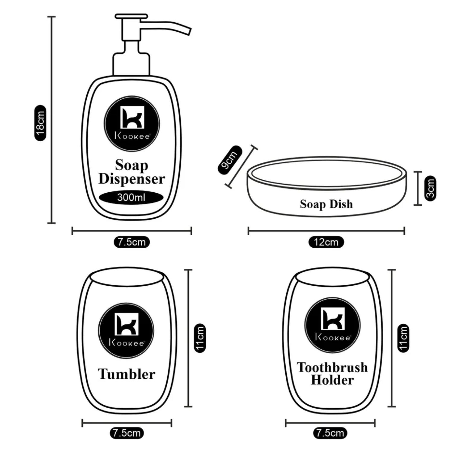 Ceramic Bathroom Accessories Set of 4 with Soap Dispenser (11097)