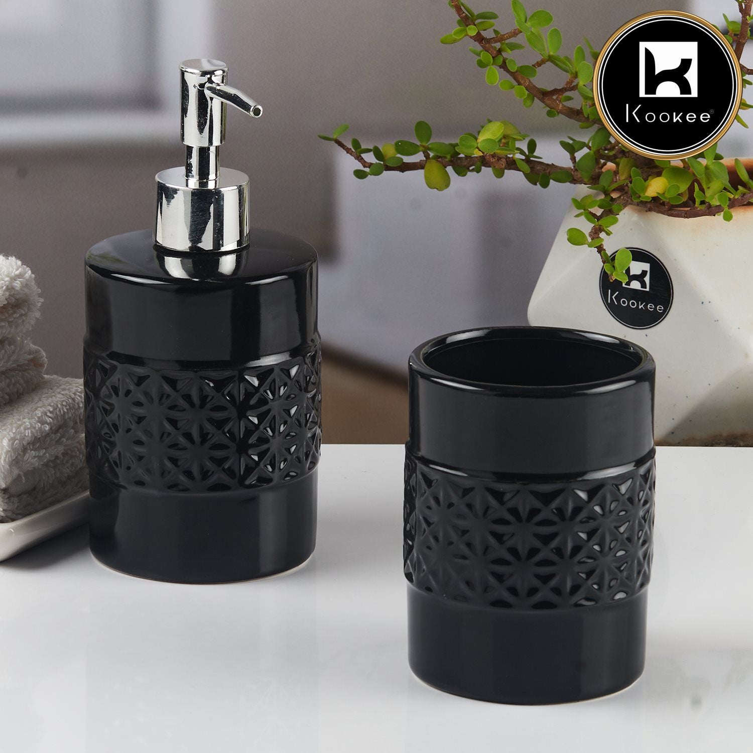 Kookee Ceramic Bathroom Sets, Black, ART11109