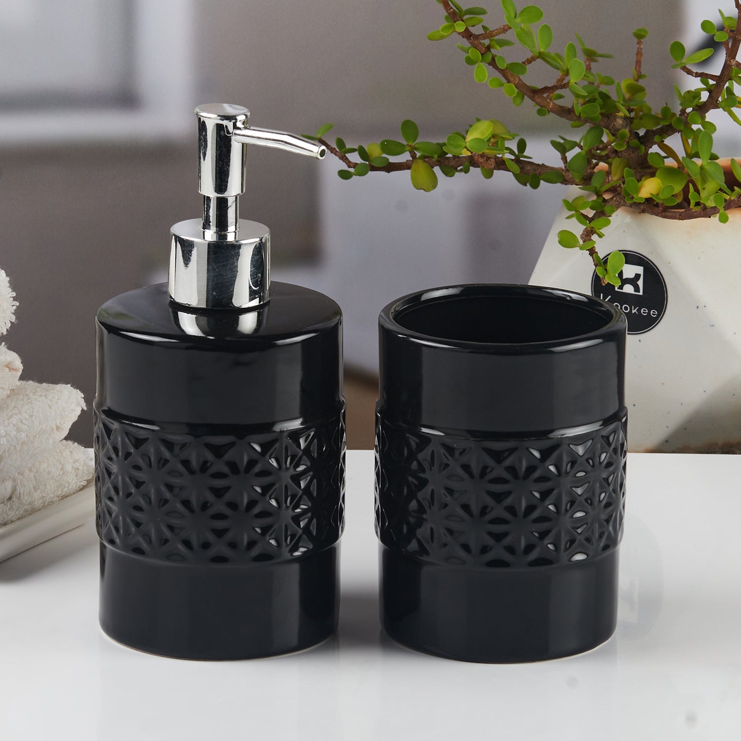 Ceramic Bathroom Accessories Set of 2 with Soap Dispenser (11109)
