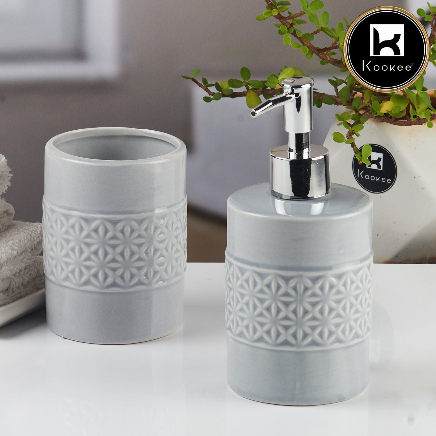 Kookee Ceramic Bathroom Sets, Grey, ART11110