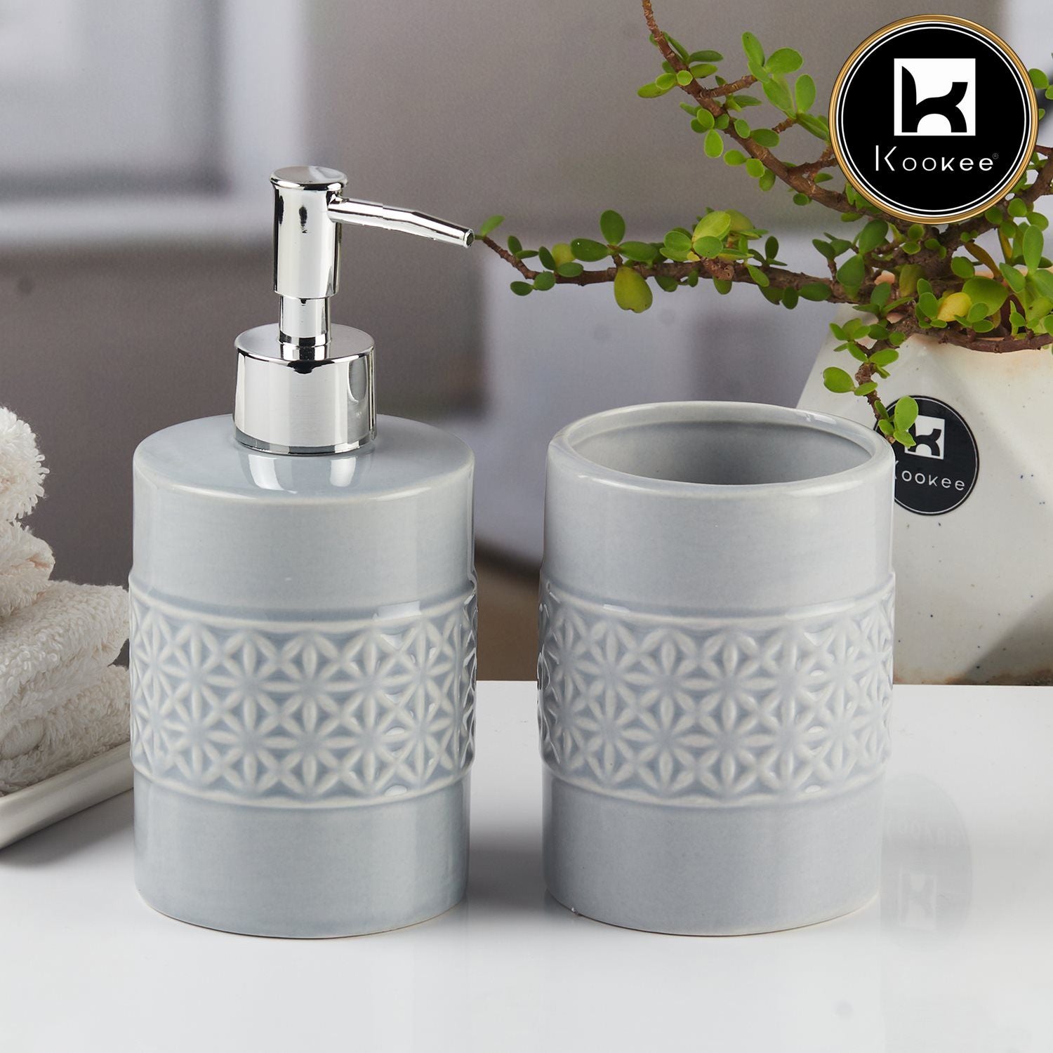 Kookee Ceramic Bathroom Sets, Grey, ART11110