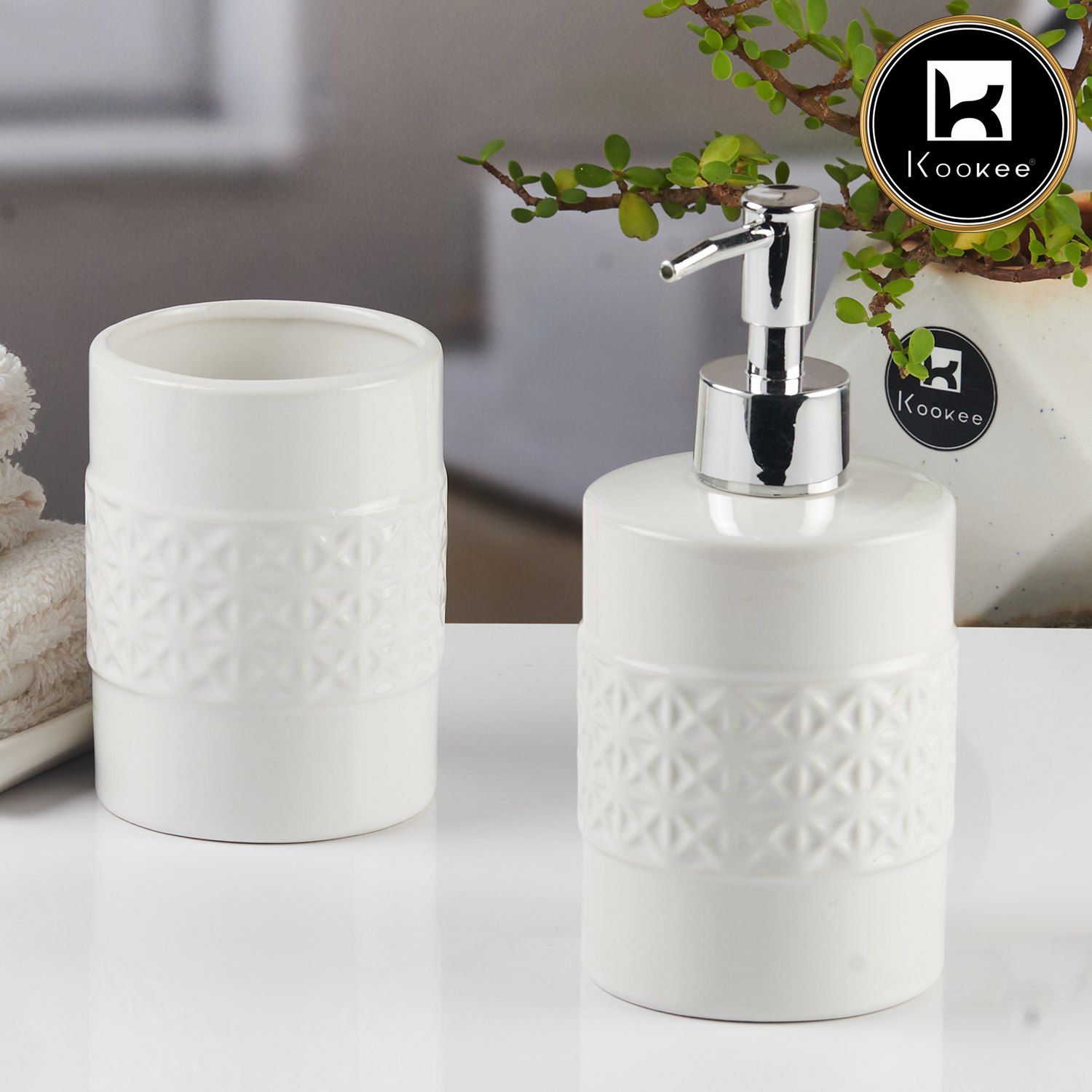 Kookee Ceramic Bathroom Sets, White, ART11111