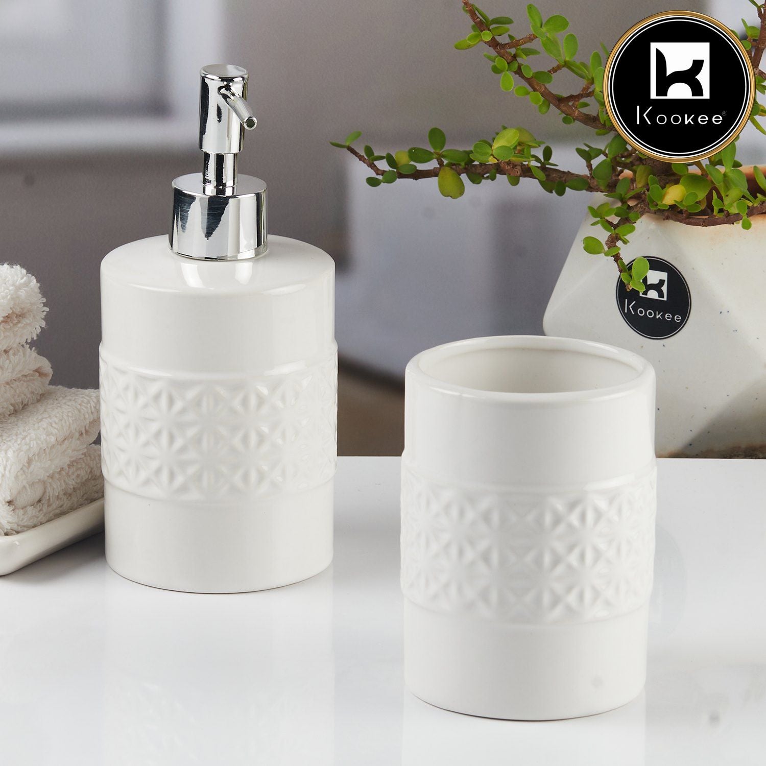 Kookee Ceramic Bathroom Sets, White, ART11111