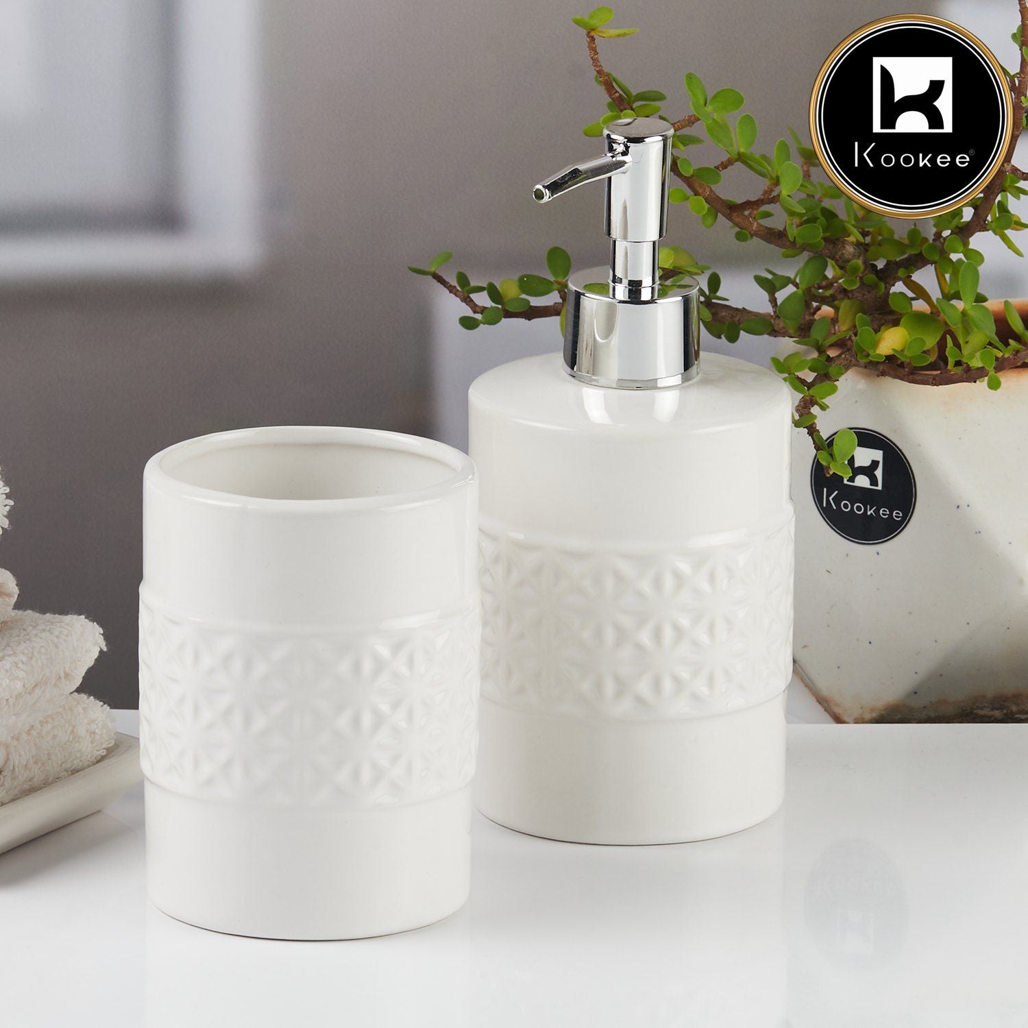 Kookee Ceramic Bathroom Sets, White, ART11111
