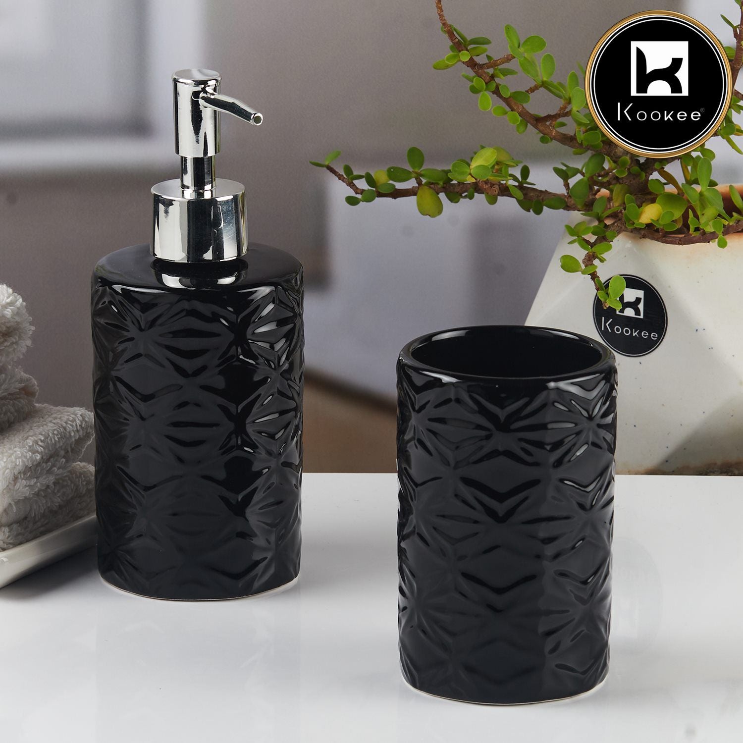 Kookee Ceramic Bathroom Sets, Black, ART11112