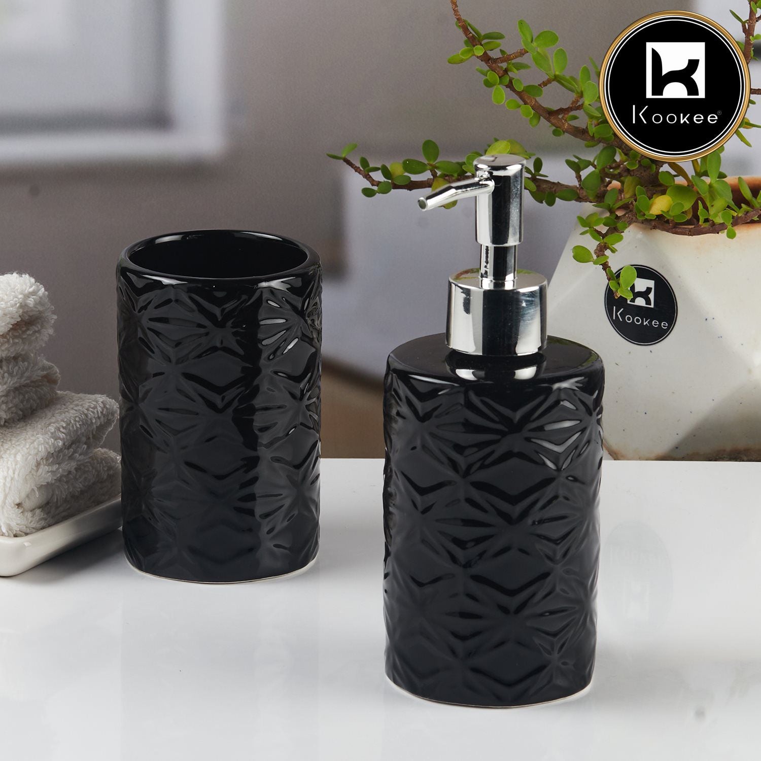 Kookee Ceramic Bathroom Sets, Black, ART11112