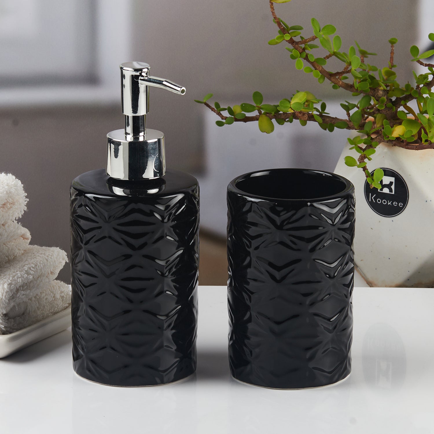 Ceramic Bathroom Accessories Set of 2 with Soap Dispenser (11112)