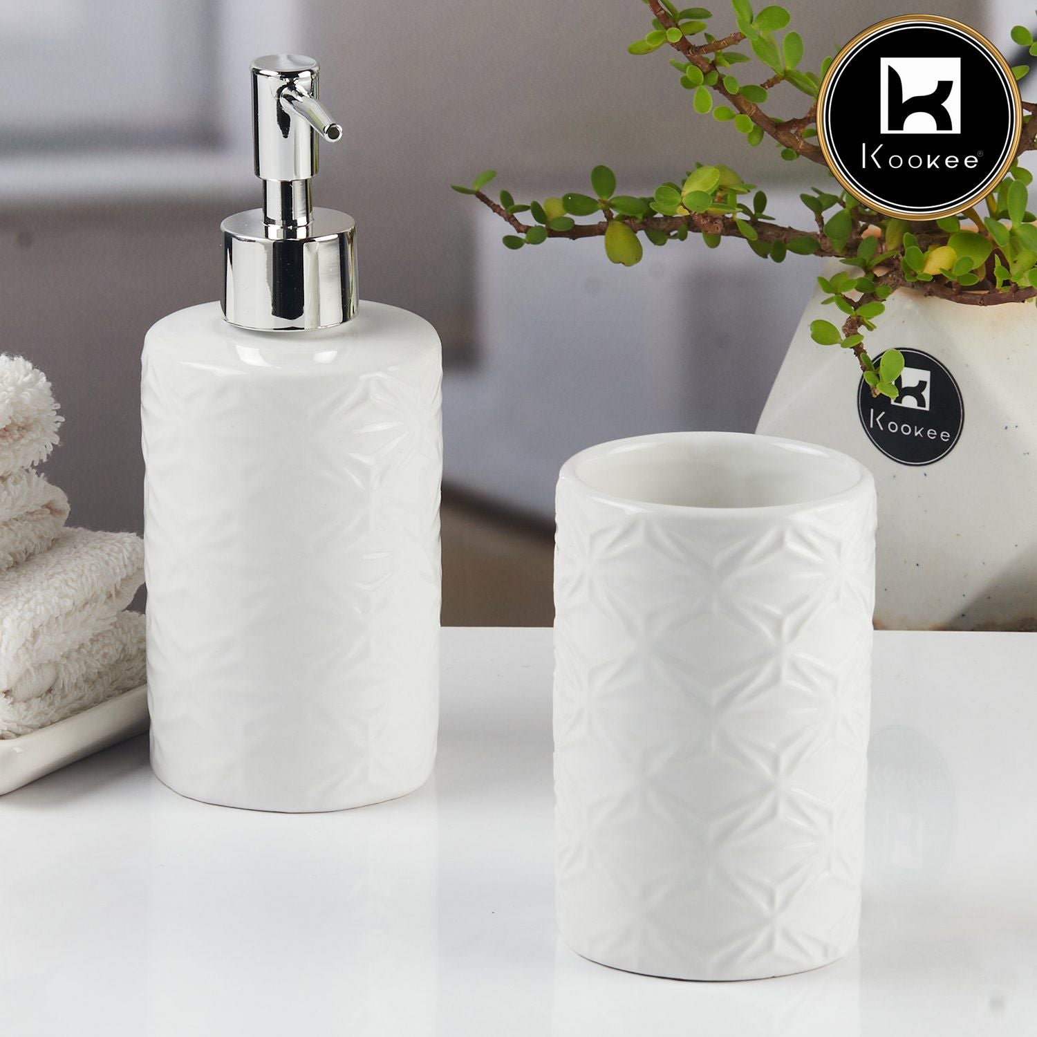 Kookee Ceramic Bathroom Sets, White, ART11114