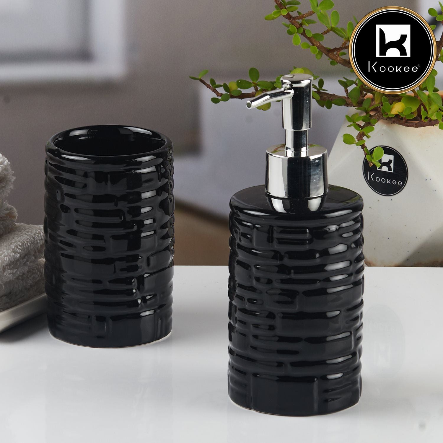 Kookee Ceramic Bathroom Sets, Black, ART11115