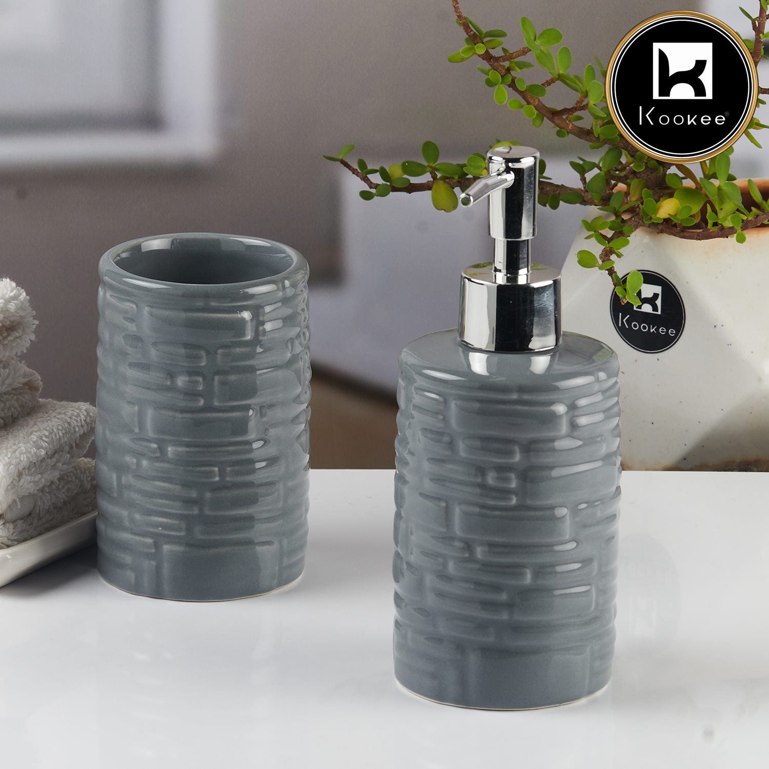 Kookee Ceramic Bathroom Sets, Grey, ART11116