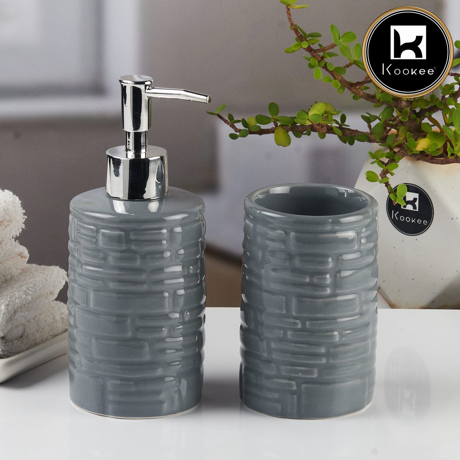 Kookee Ceramic Bathroom Sets, Grey, ART11116