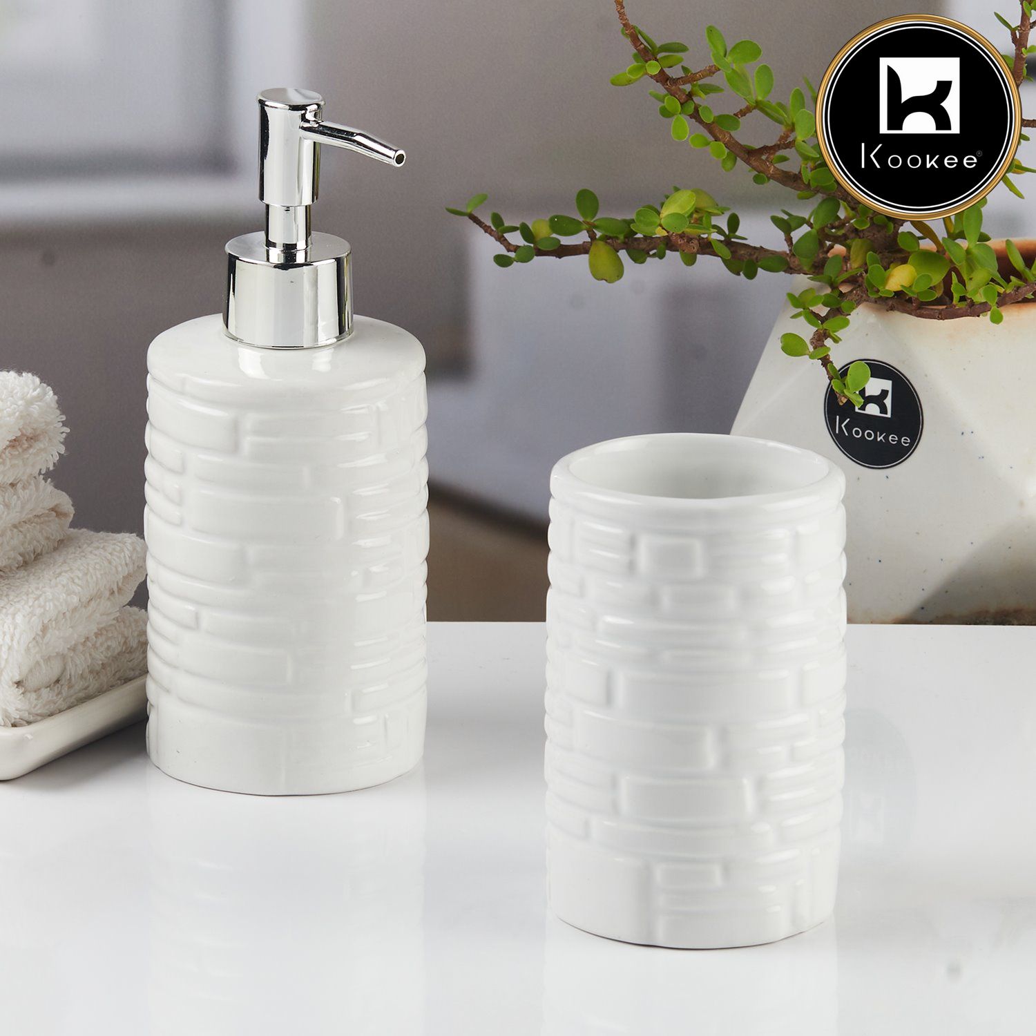 Kookee Ceramic Bathroom Sets, White, ART11117