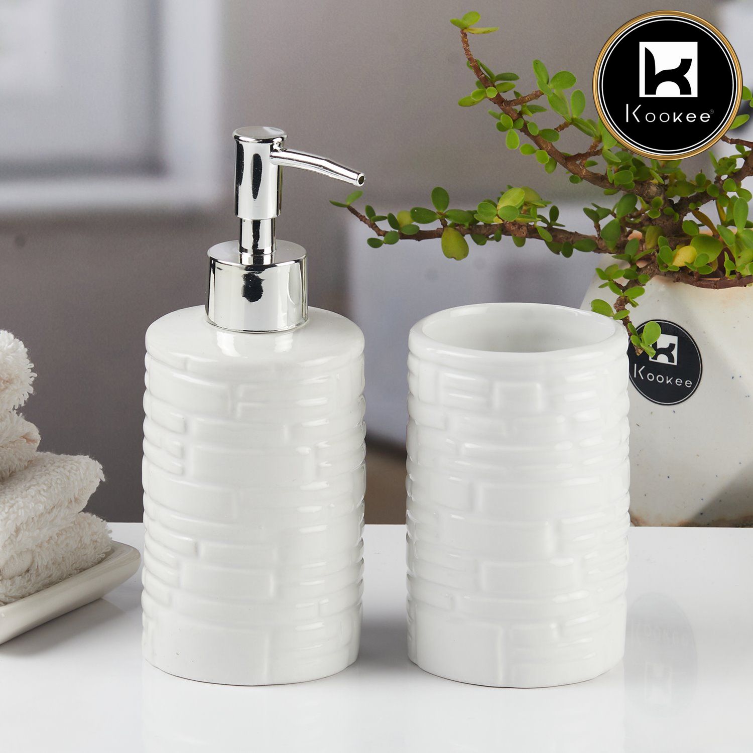 Kookee Ceramic Bathroom Sets, White, ART11117