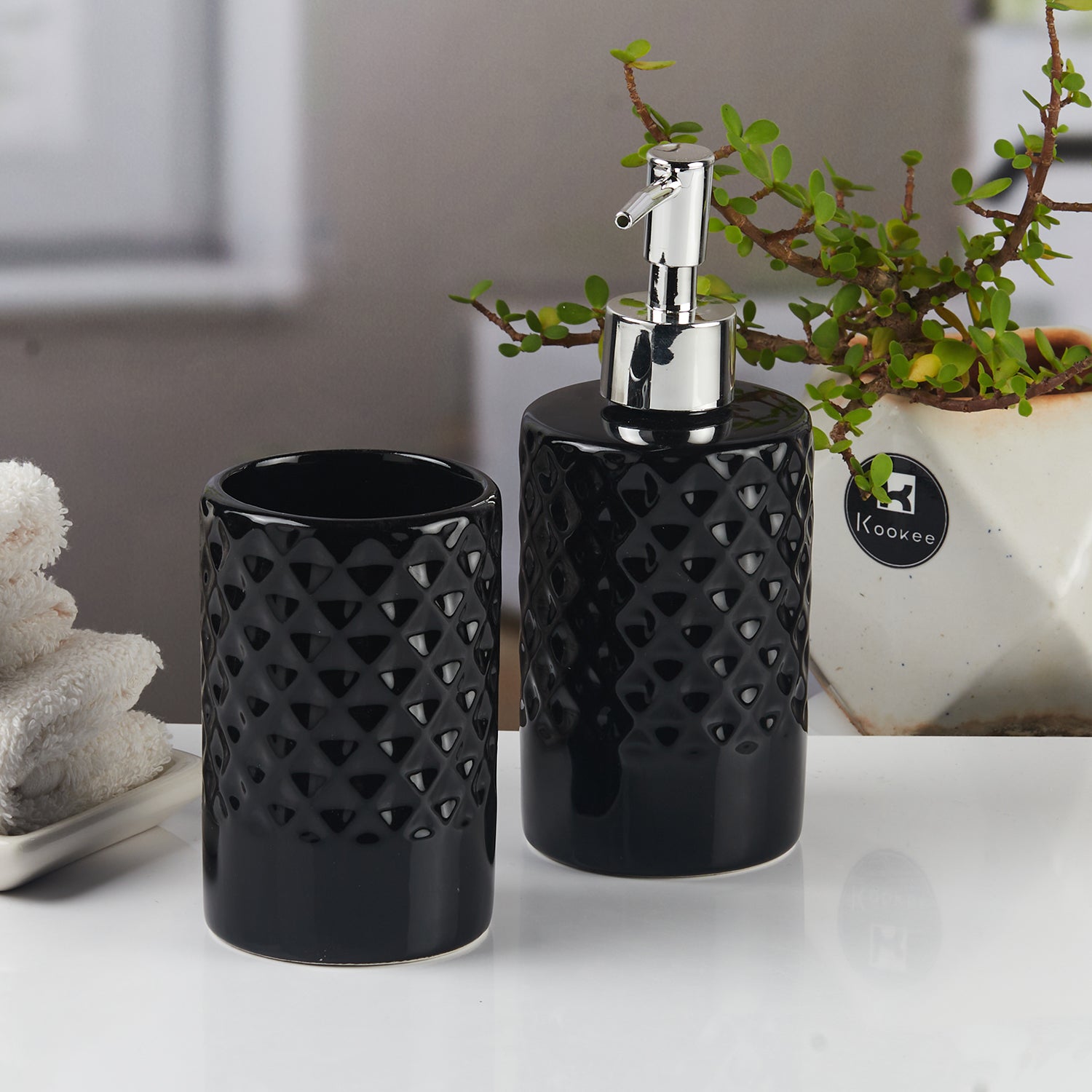 Ceramic Bathroom Accessories Set of 2 with Soap Dispenser (11118)