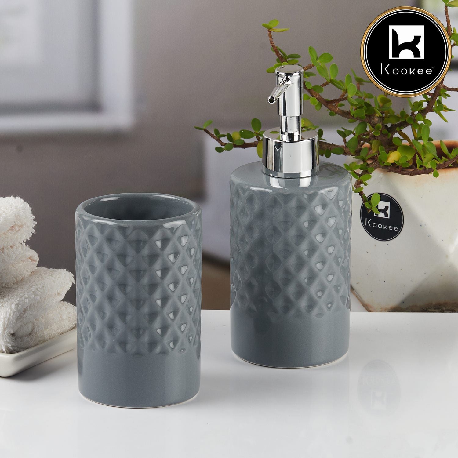 Kookee Ceramic Bathroom Sets, Grey, ART11119