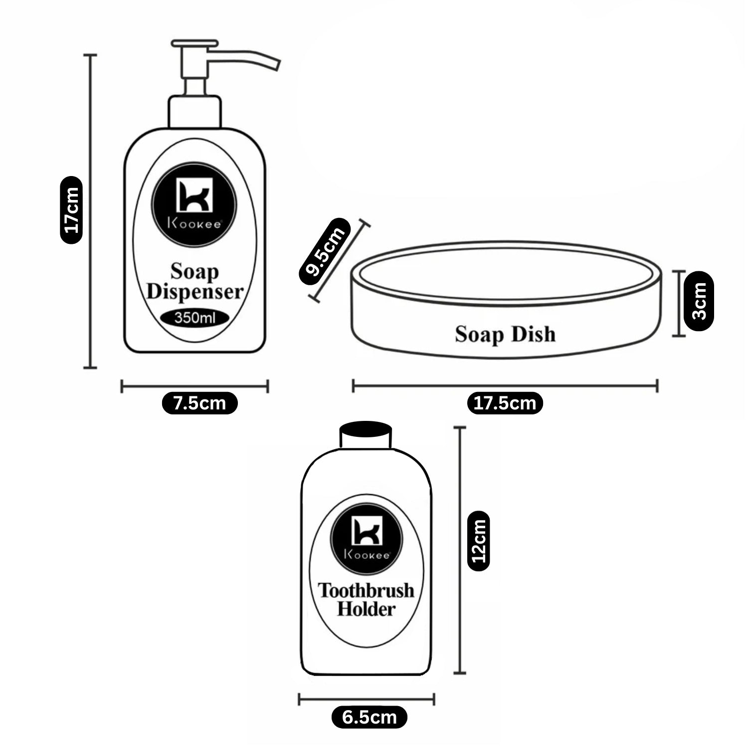 Ceramic Bathroom Accessories Set of 3 with Soap Dispenser (11095)