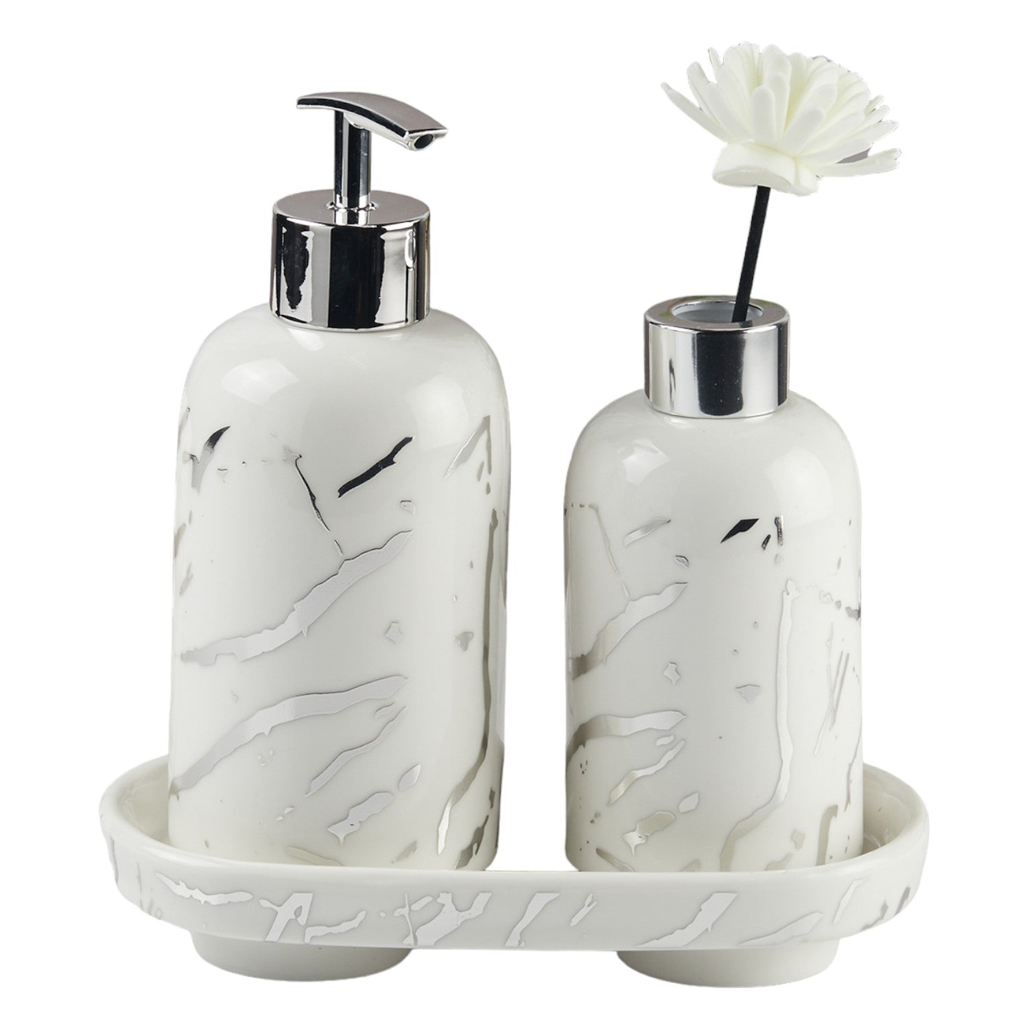 Kookee Ceramic Bathroom Sets, Silver, ART11121
