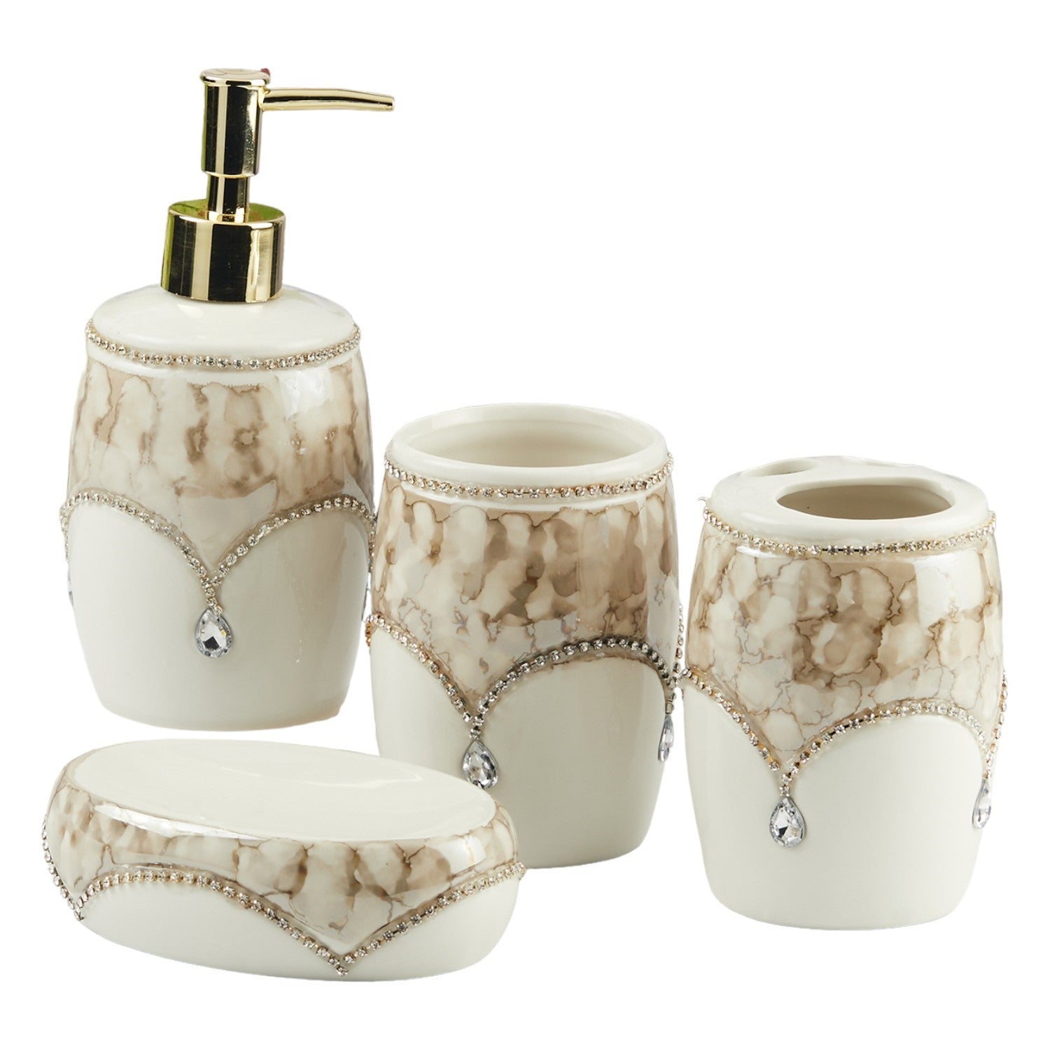Ceramic Bathroom Accessories Set of 4 with Soap Dispenser (11122)