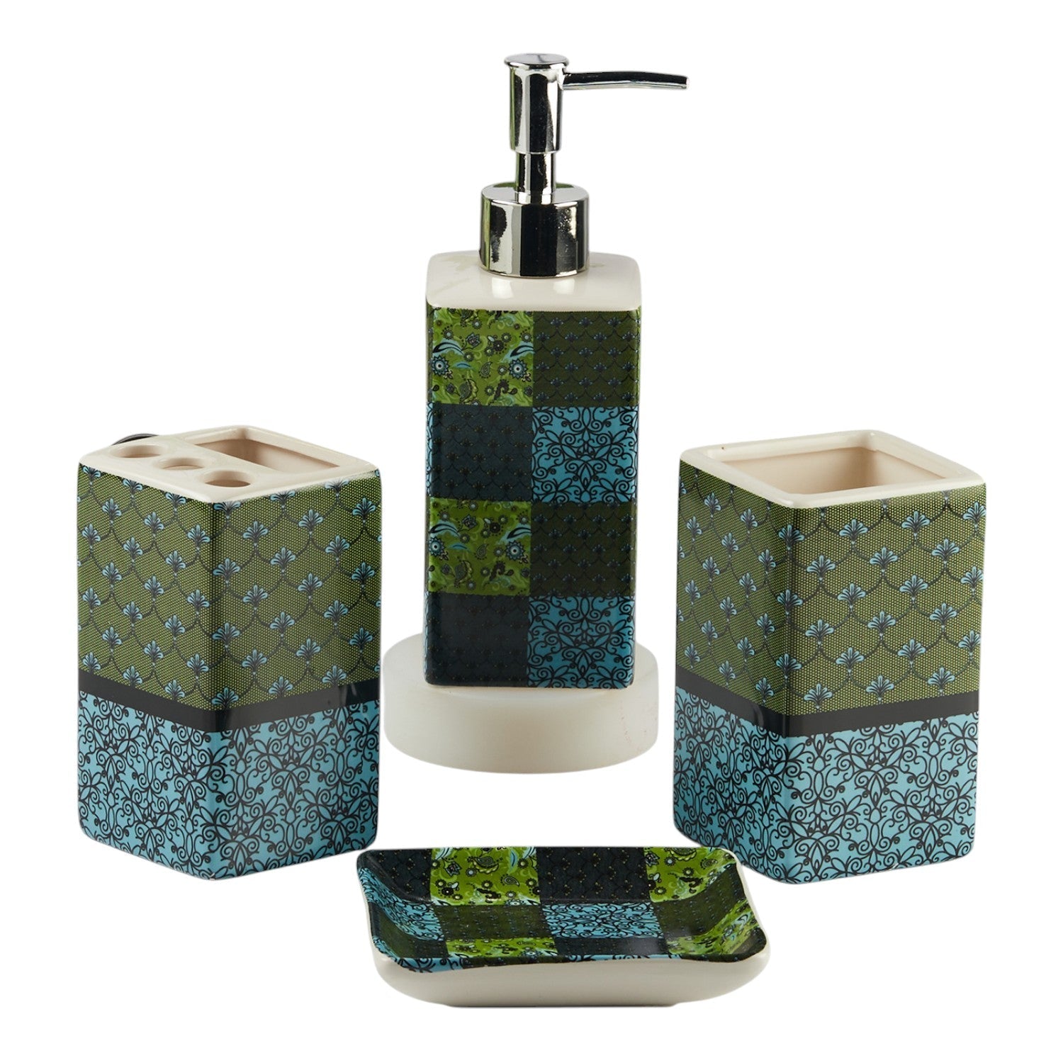 Ceramic Bathroom Accessories Set of 4 with Soap Dispenser (11123)