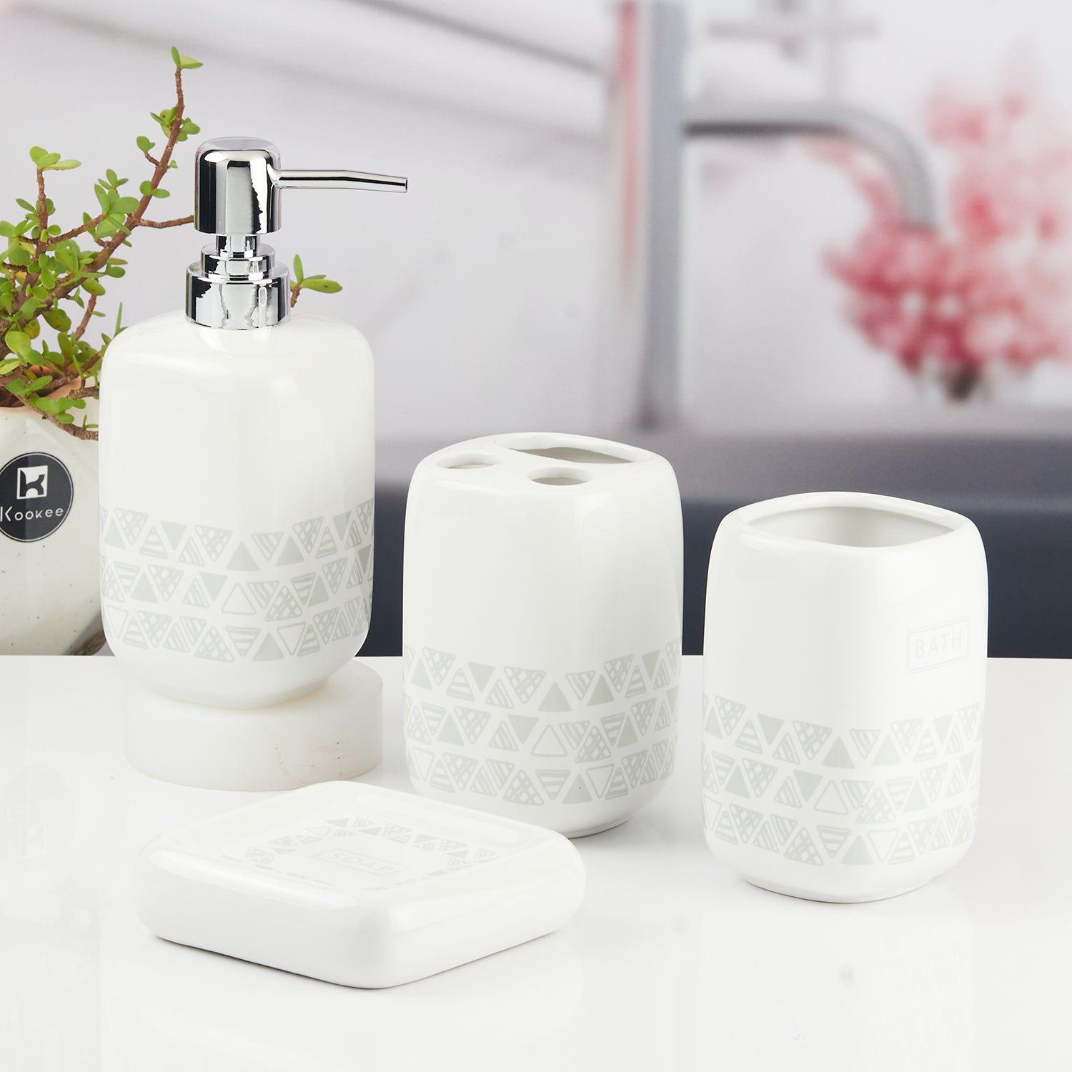 Ceramic Bathroom Accessories Set of 4 with Soap Dispenser (10449)