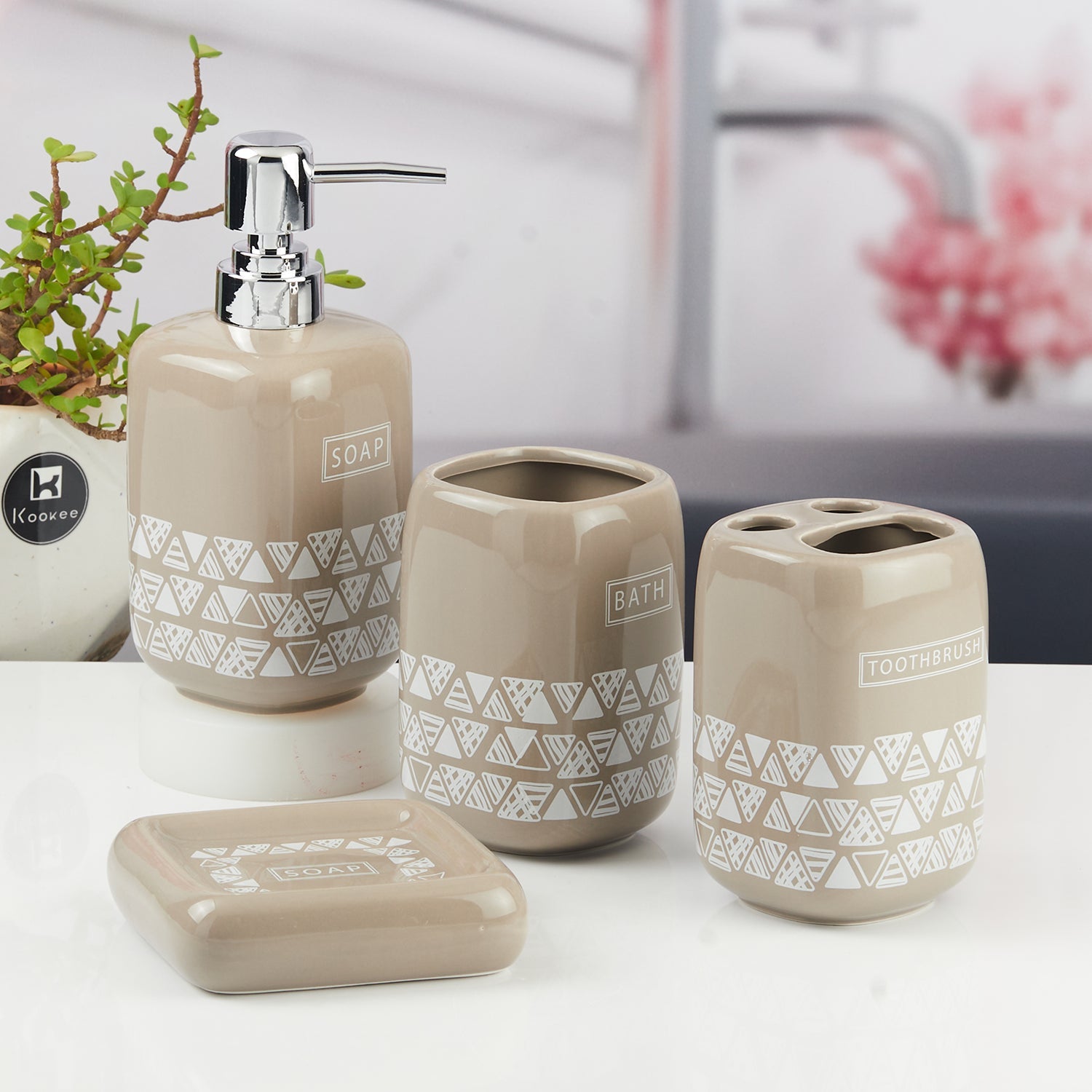 Ceramic Bathroom Accessories Set of 4 with Soap Dispenser (10449)