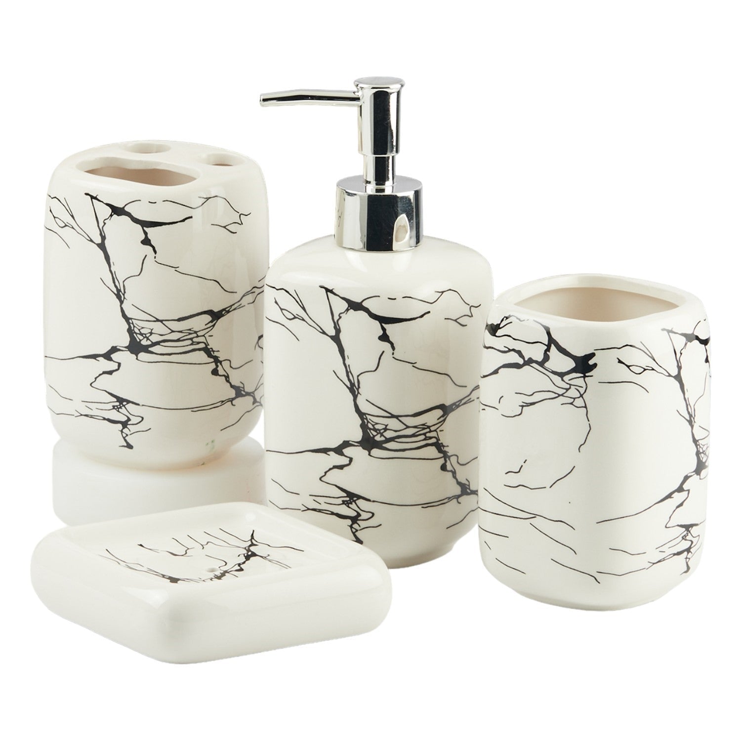 Ceramic Bathroom Accessories Set of 4 with Soap Dispenser (11129)