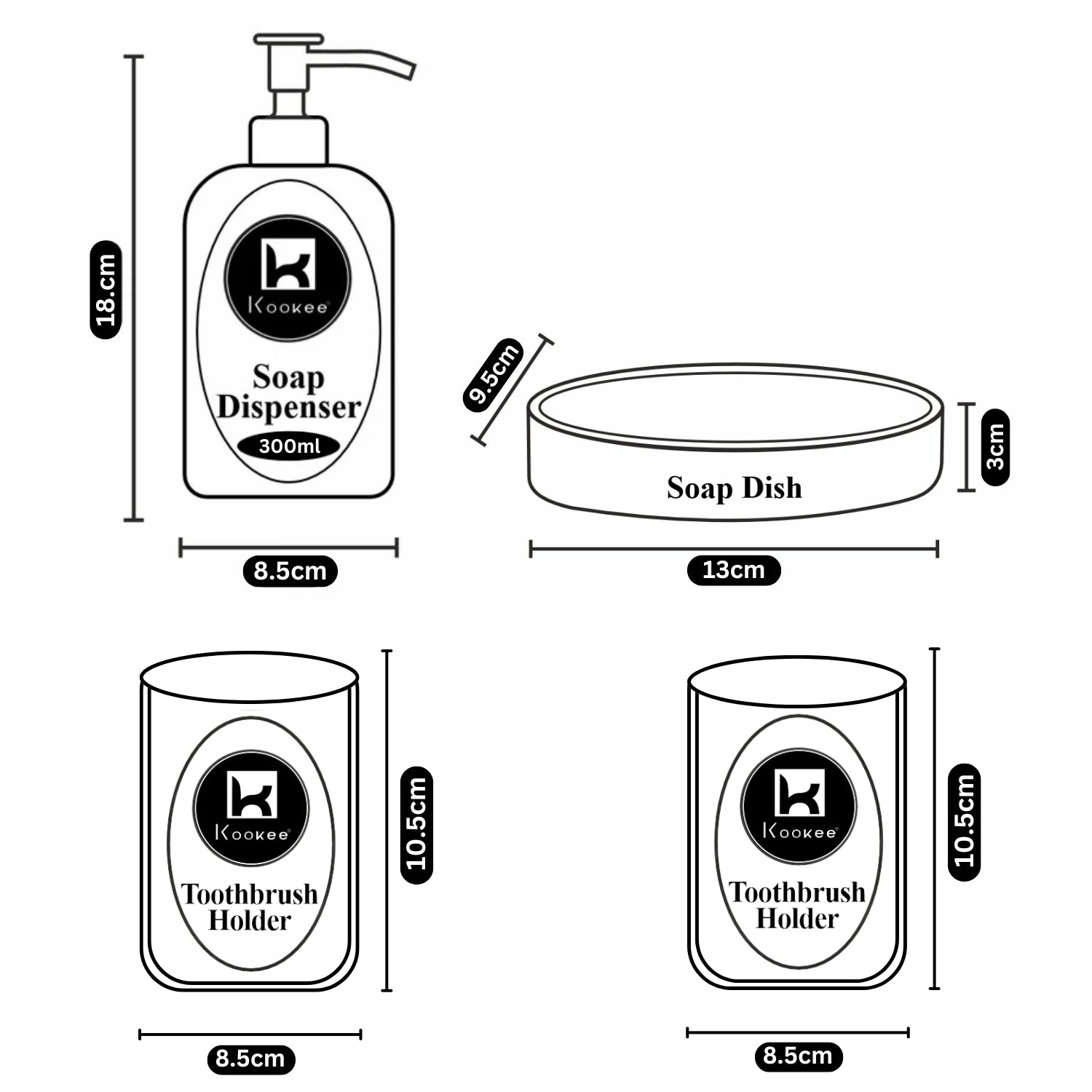Kookee Ceramic Bathroom Sets, White, ART11133