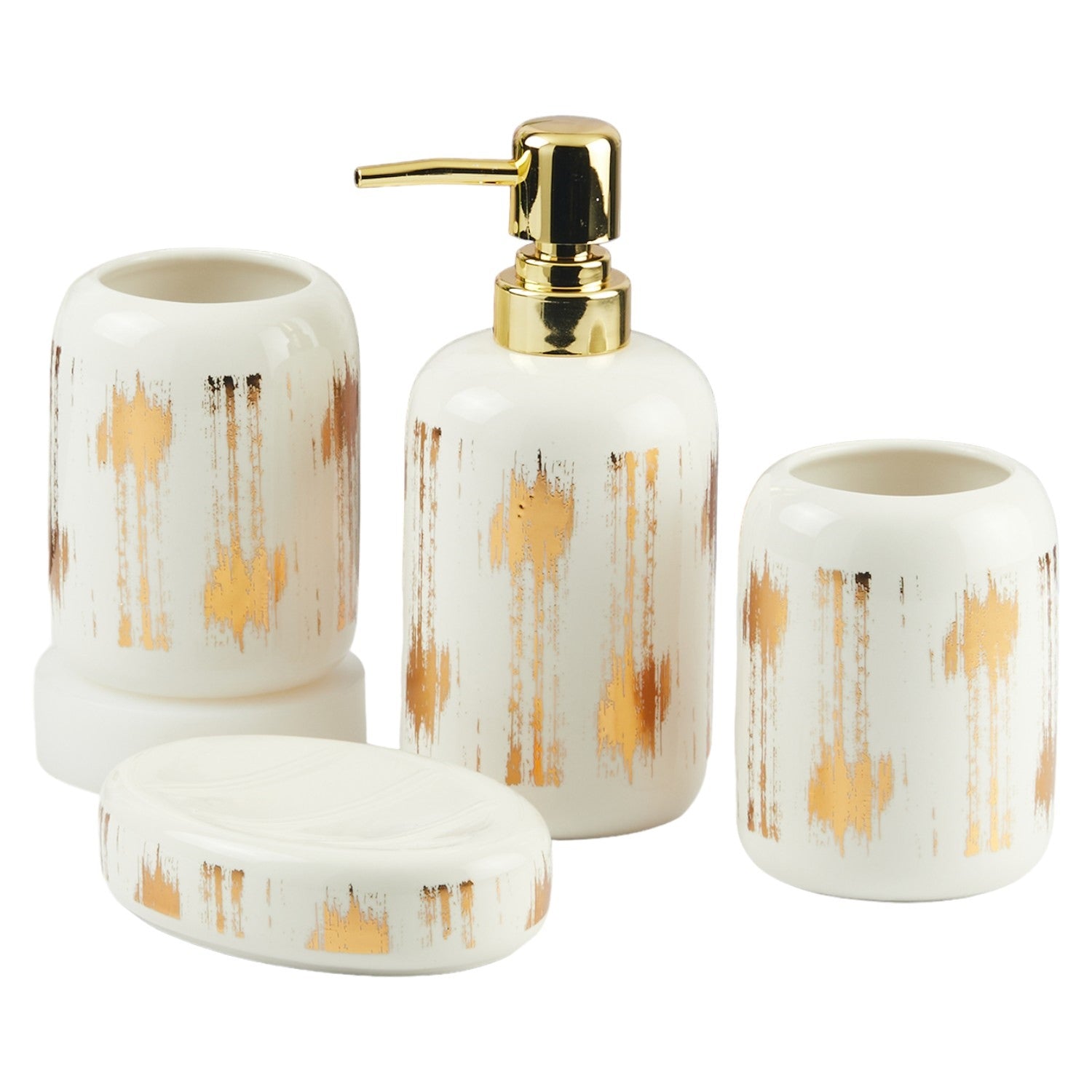 Ceramic Bathroom Accessories Set of 4 with Soap Dispenser (11133)