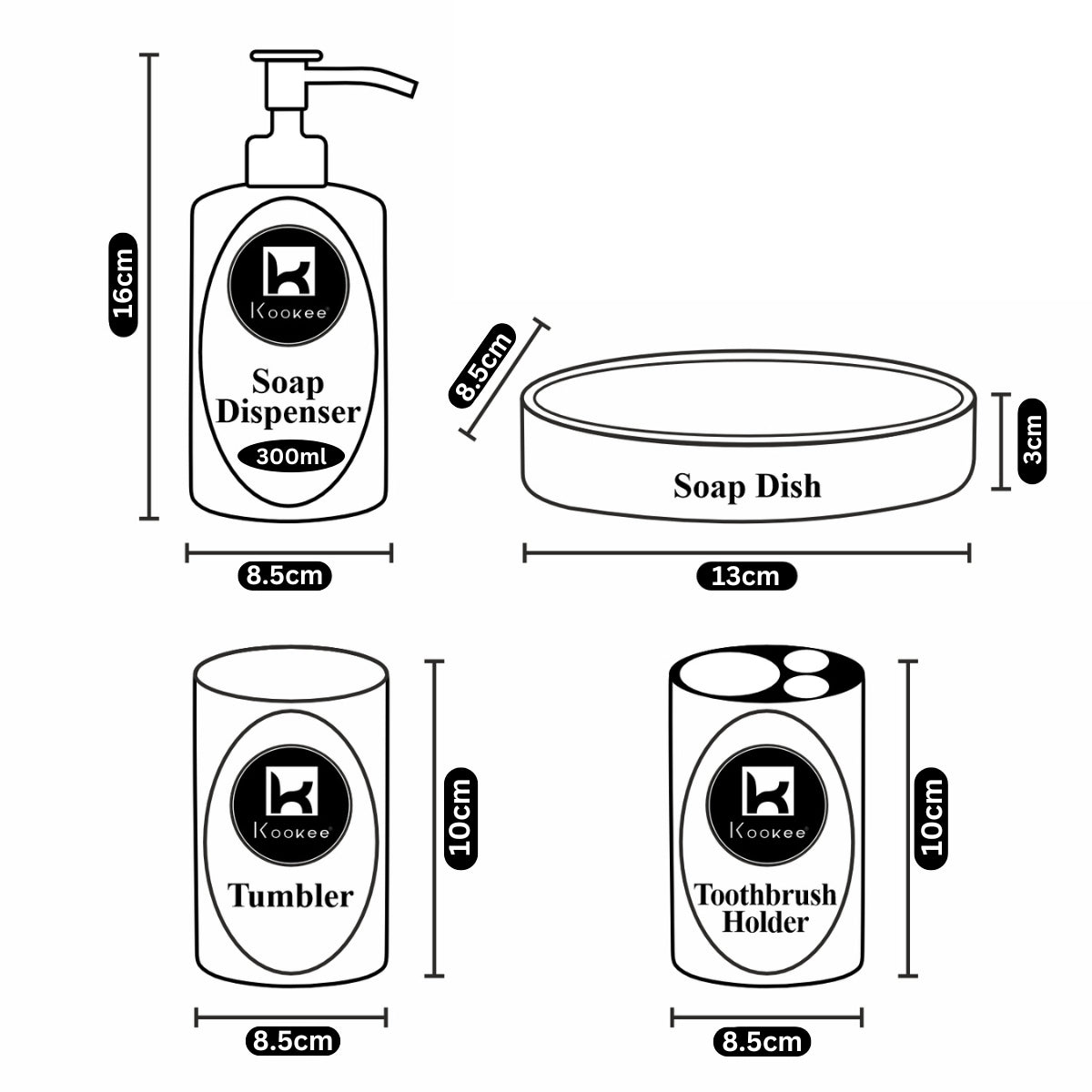 Kookee Ceramic Bathroom Sets, White, ART11437